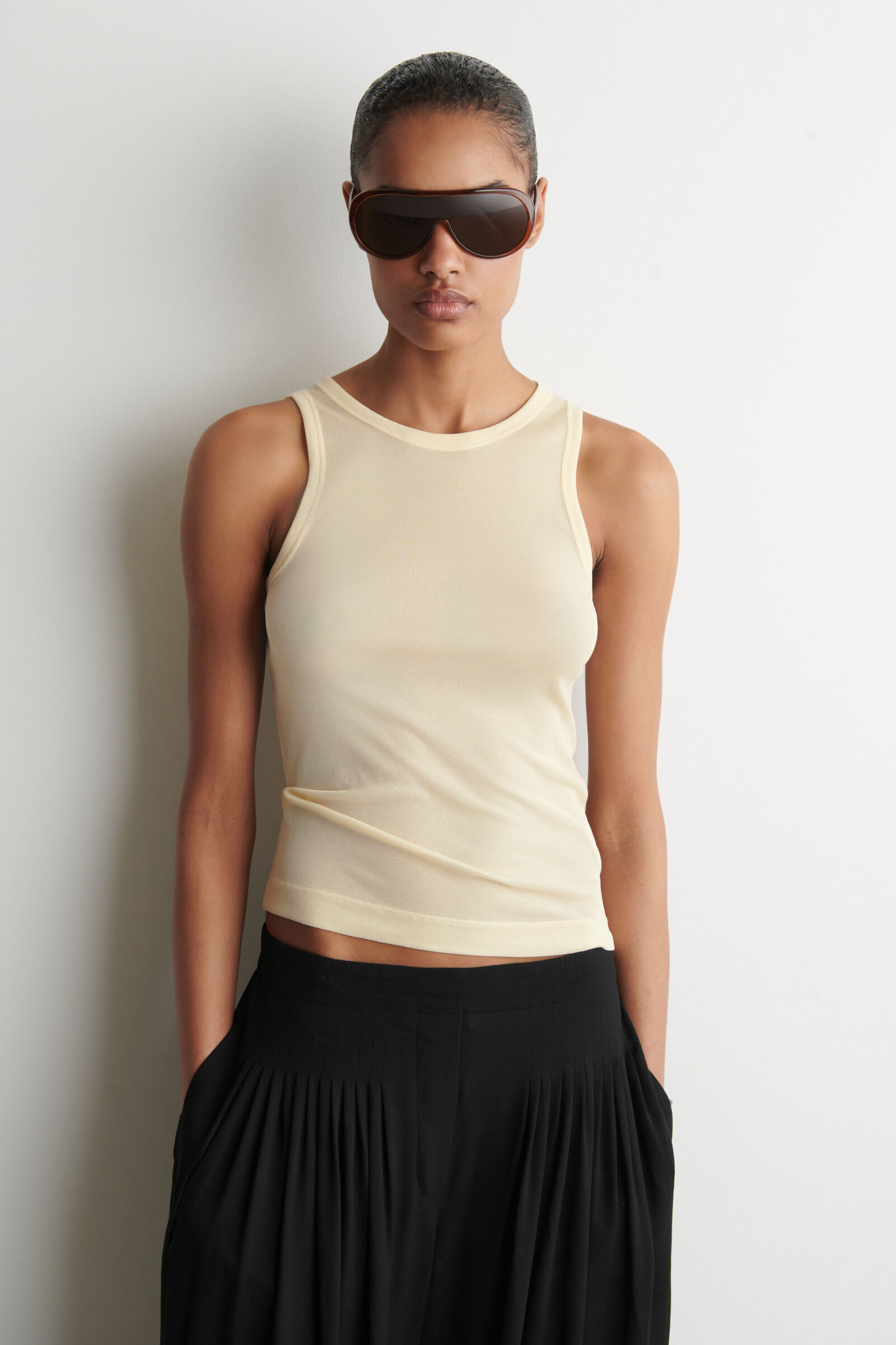 RIBBED SILK TANK TOPBUTTERMILK