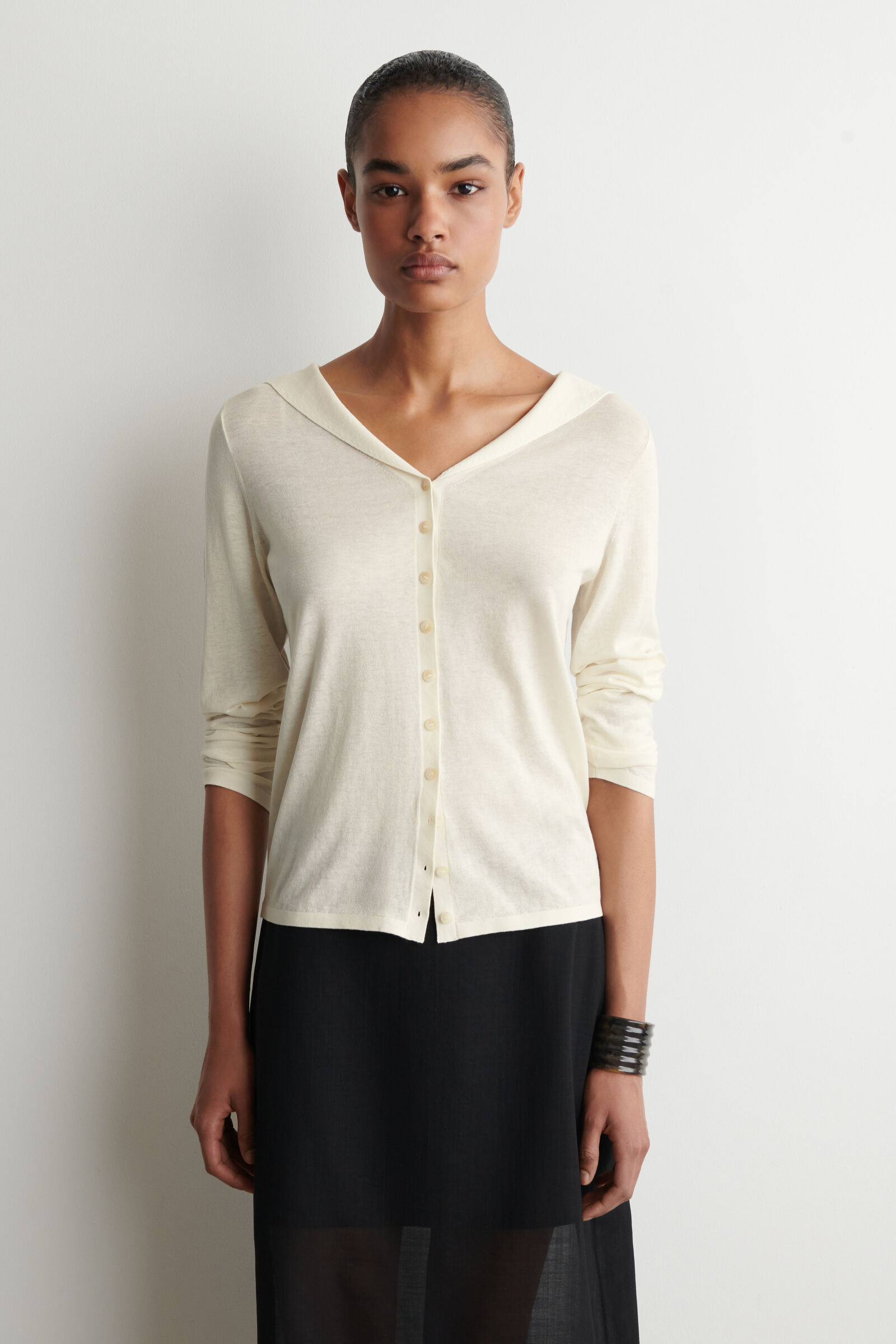 SAILOR-COLLAR KNITTED COTTON-SILK SHIRTCREAM