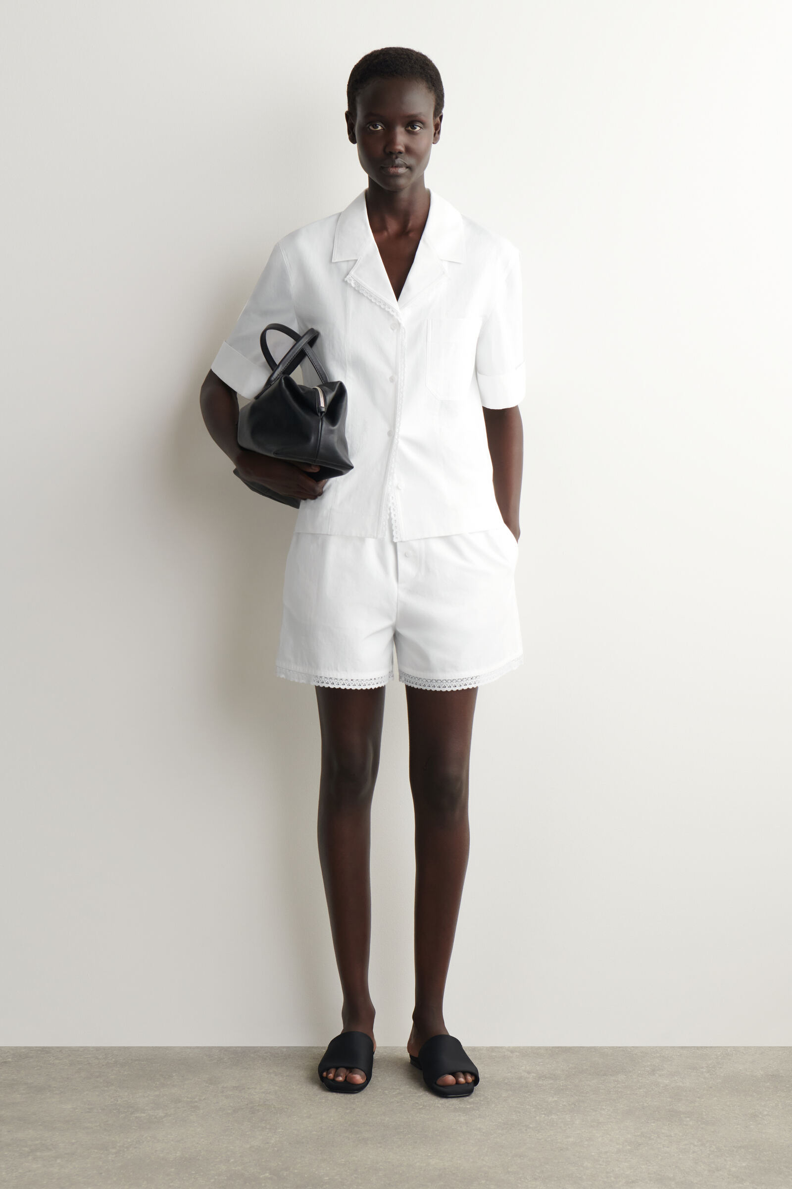 LACE-TRIMMED COTTON SHORTSWHITE