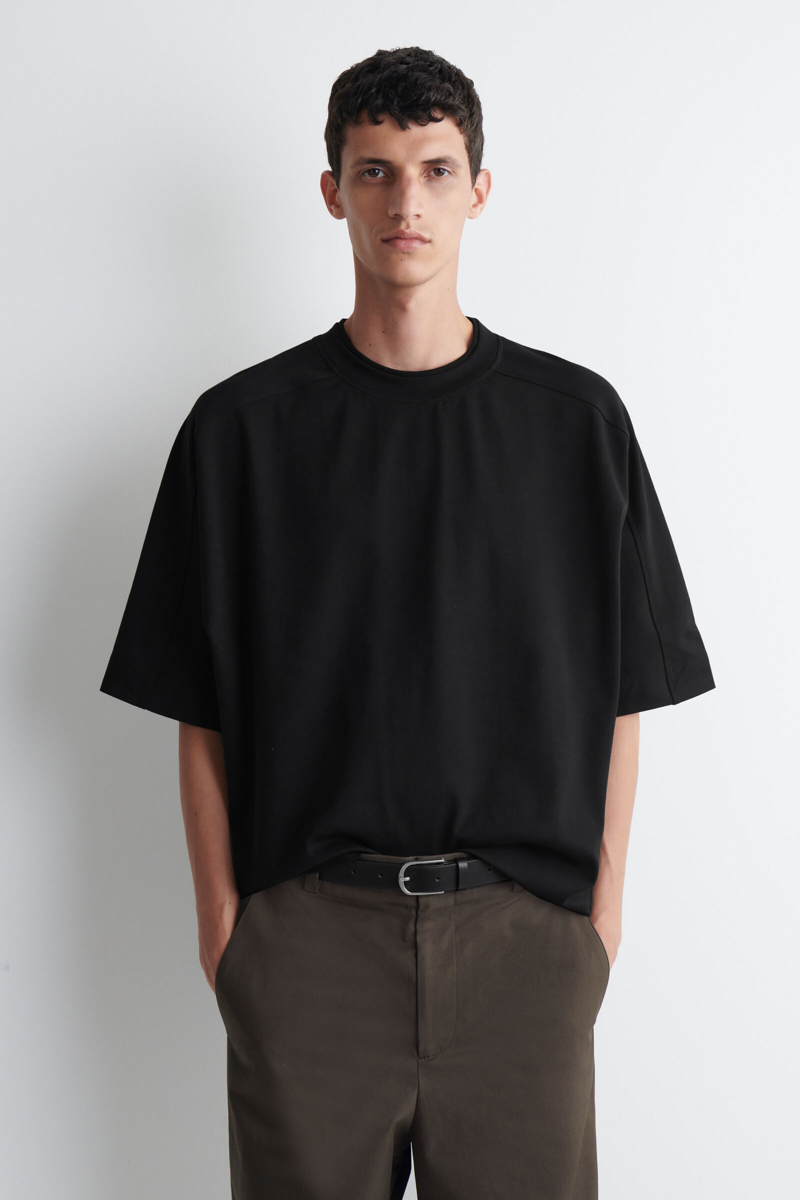 OVERSIZED INTERLOCK COTTON T-SHIRTBLACK