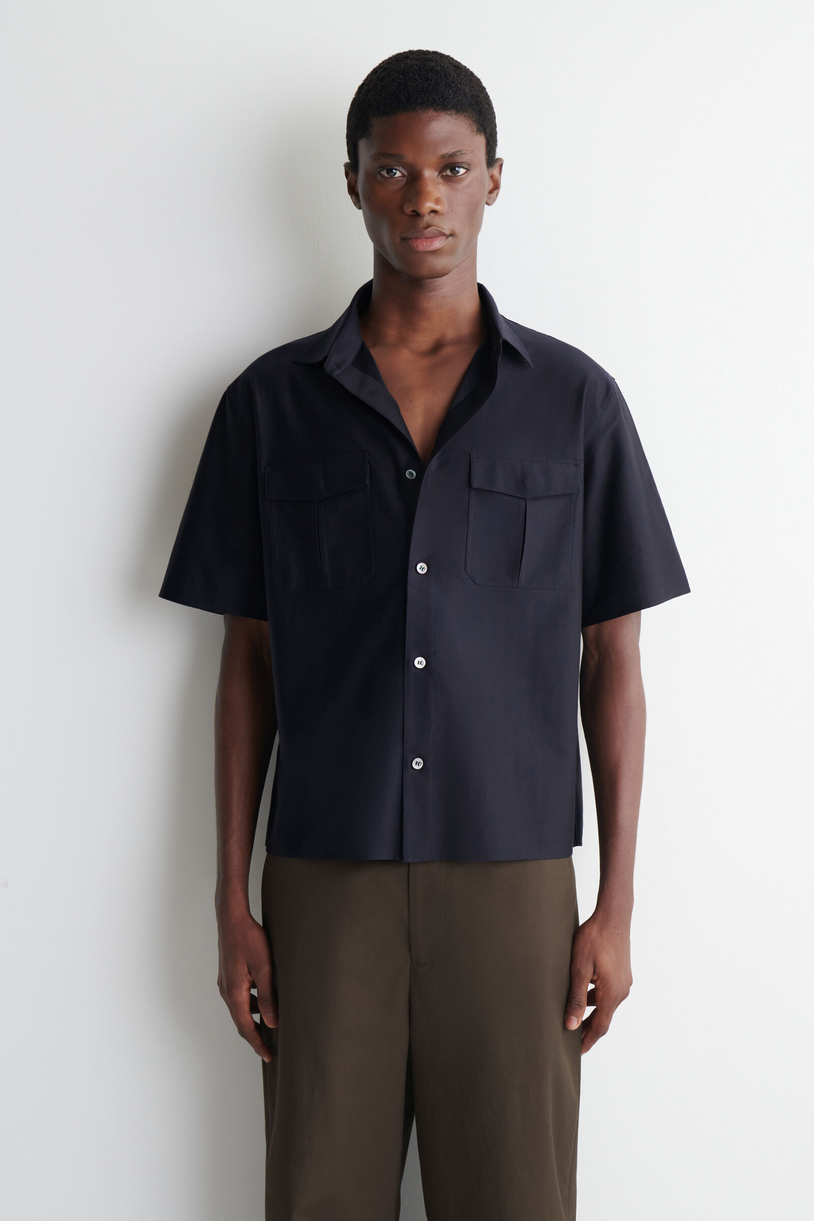 STRIPED COTTON-JACQUARD SHIRTNAVY / BROWN / STRIPED