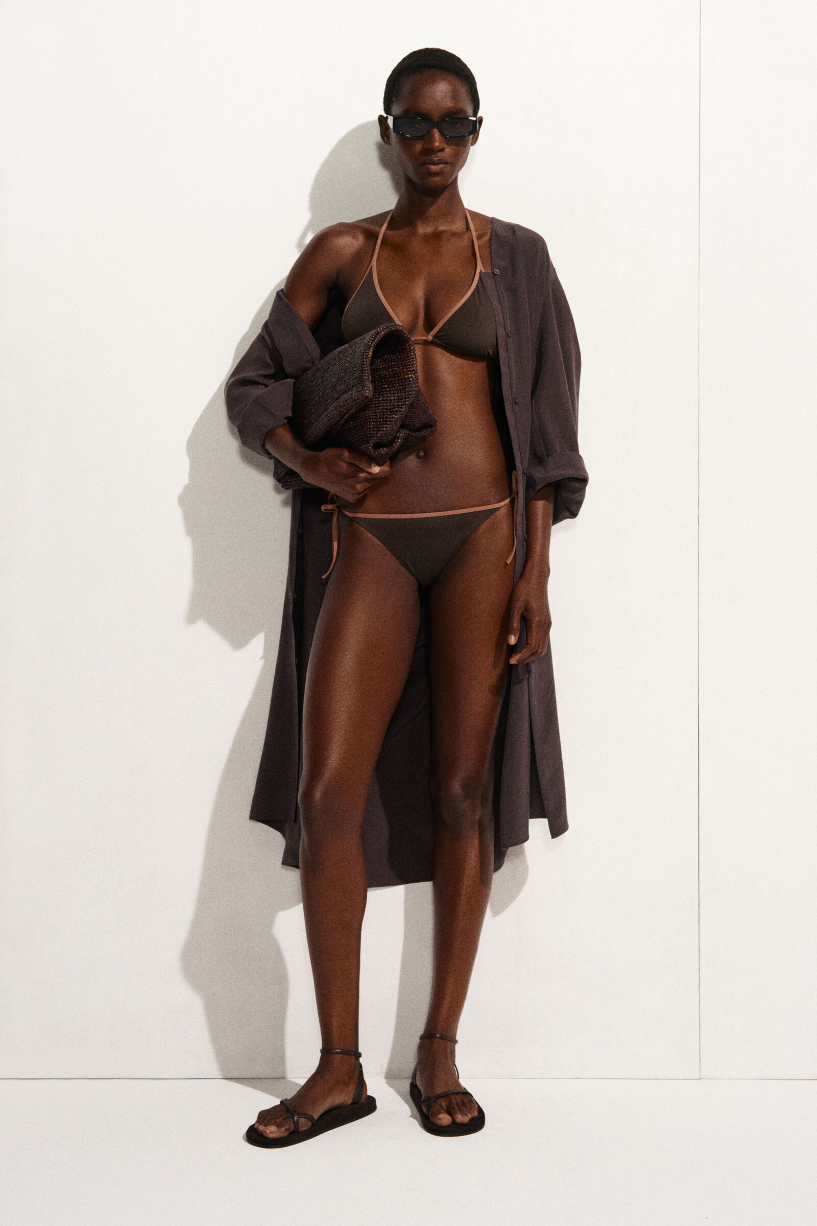 GATHERED SILK MIDI DRESSBROWN