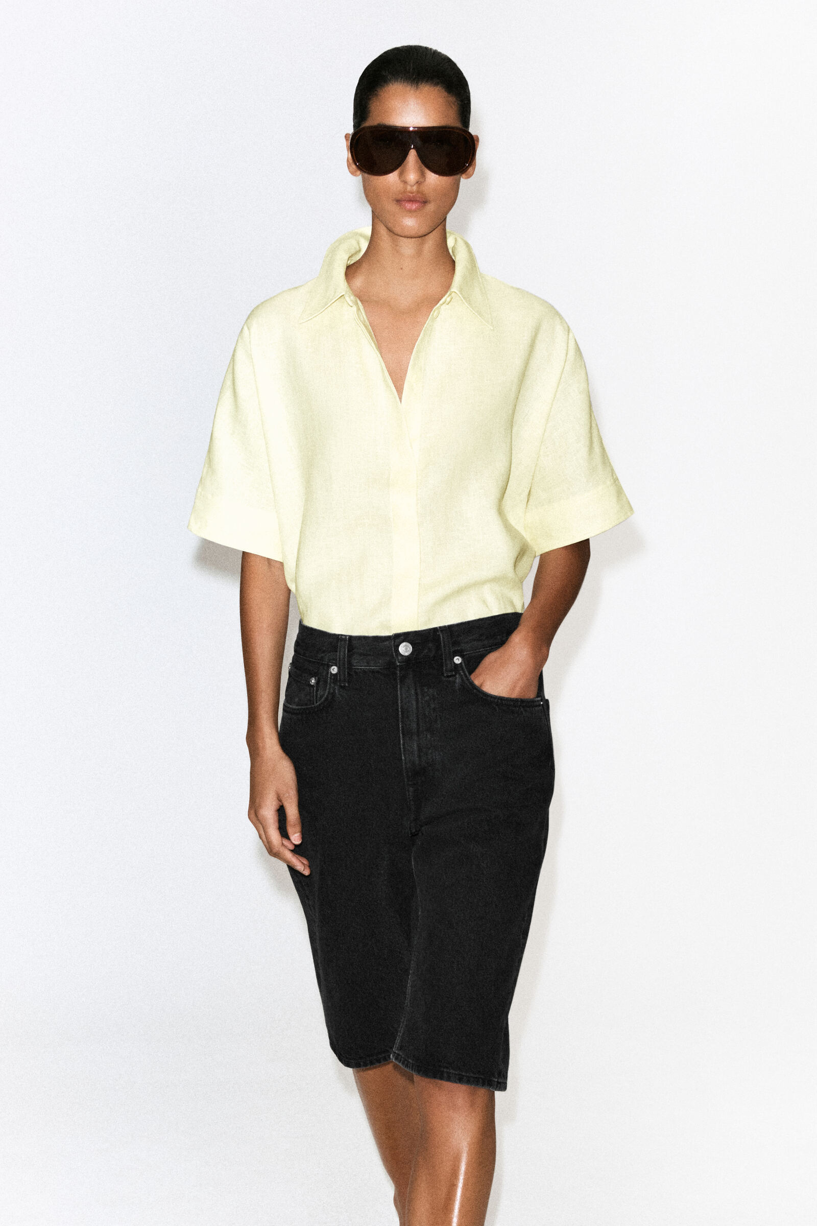 OVERSIZED SHORT-SLEEVED LINEN SHIRTYELLOW