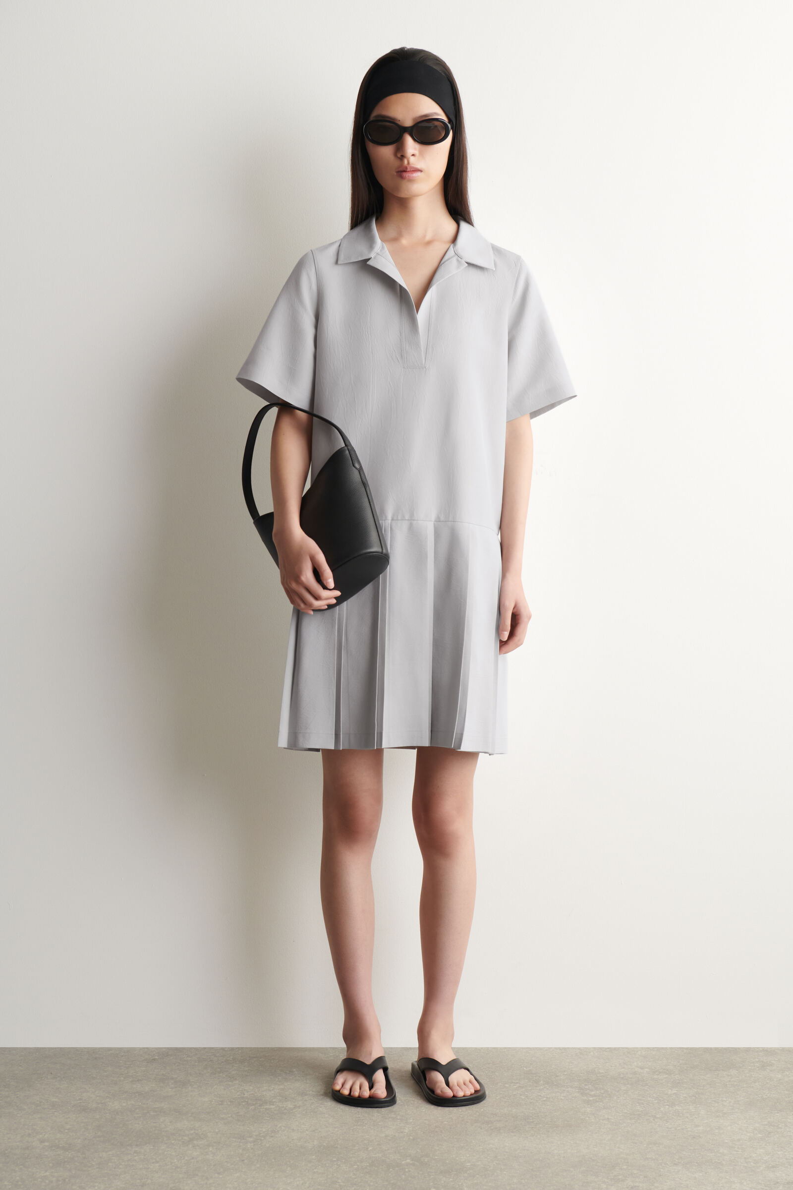 PLEATED MINI POLO DRESSLIGHT GREY