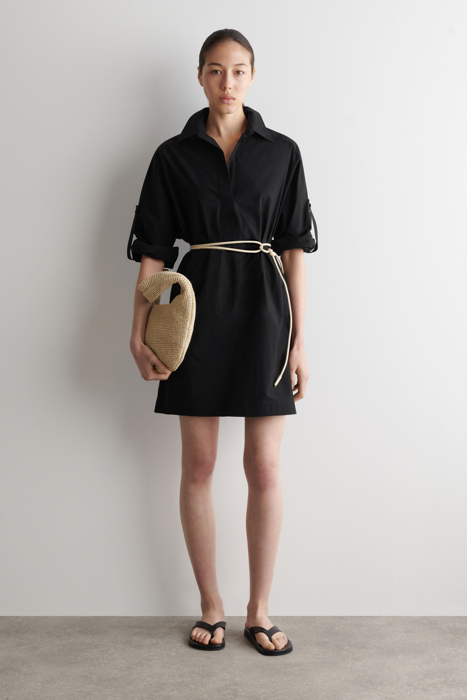 COTTON-POPLIN SHORT-SLEEVED SHIRT DRESSBLACK