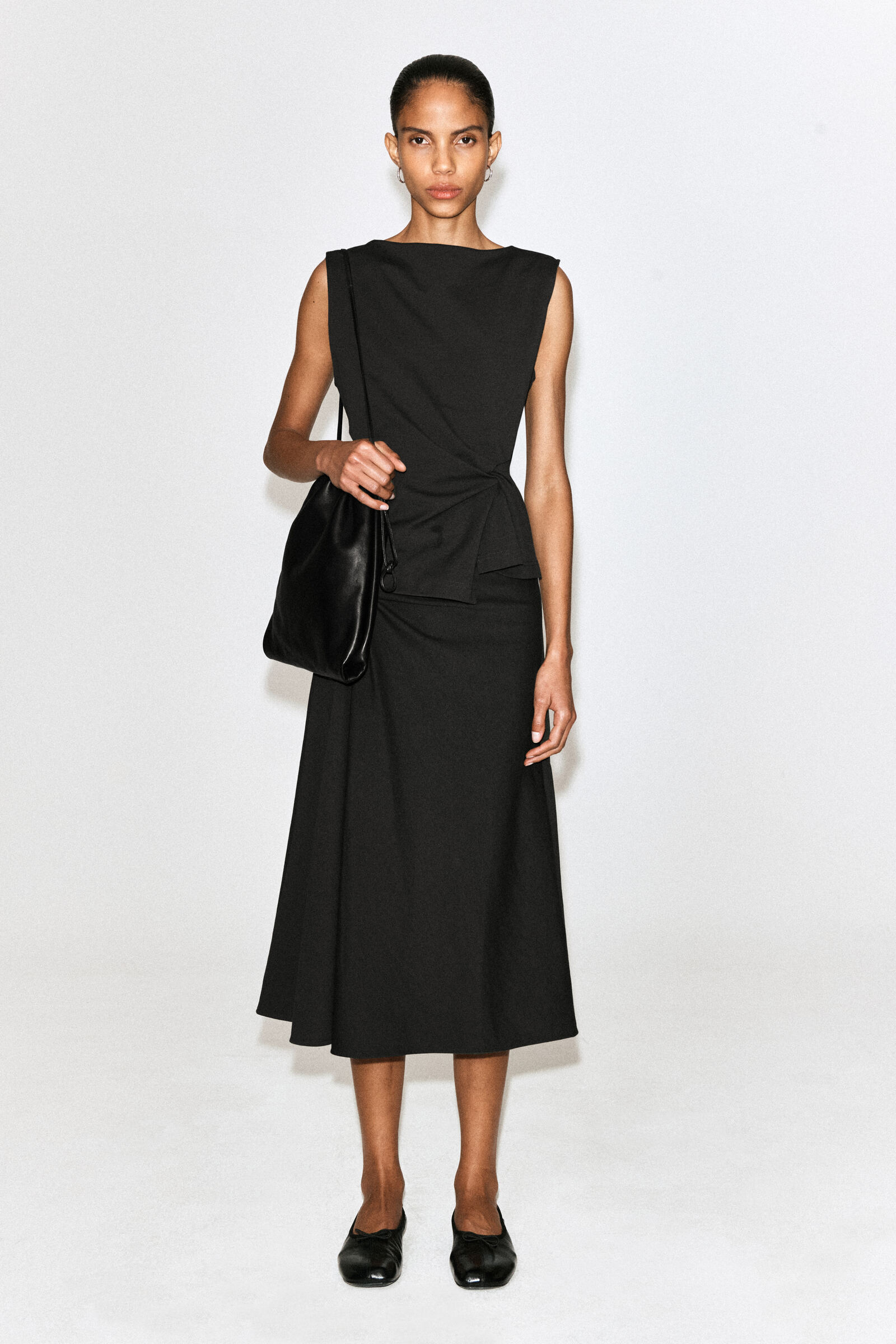 TWIST-DETAIL JERSEY MIDI SKIRTDARK GREEN