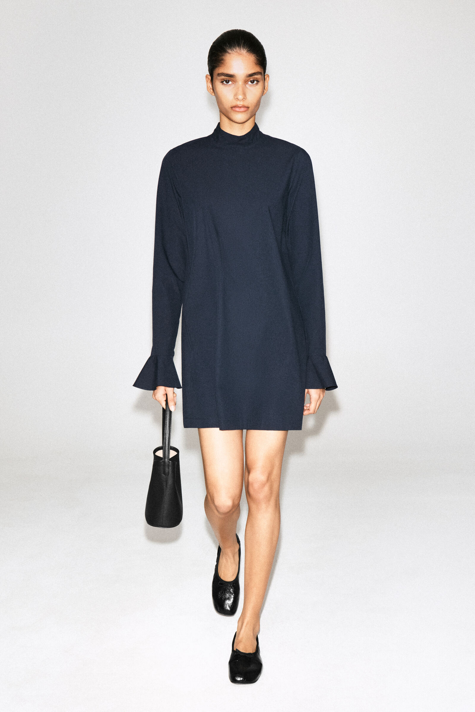 FLARED-CUFF COTTON MINI DRESSNAVY