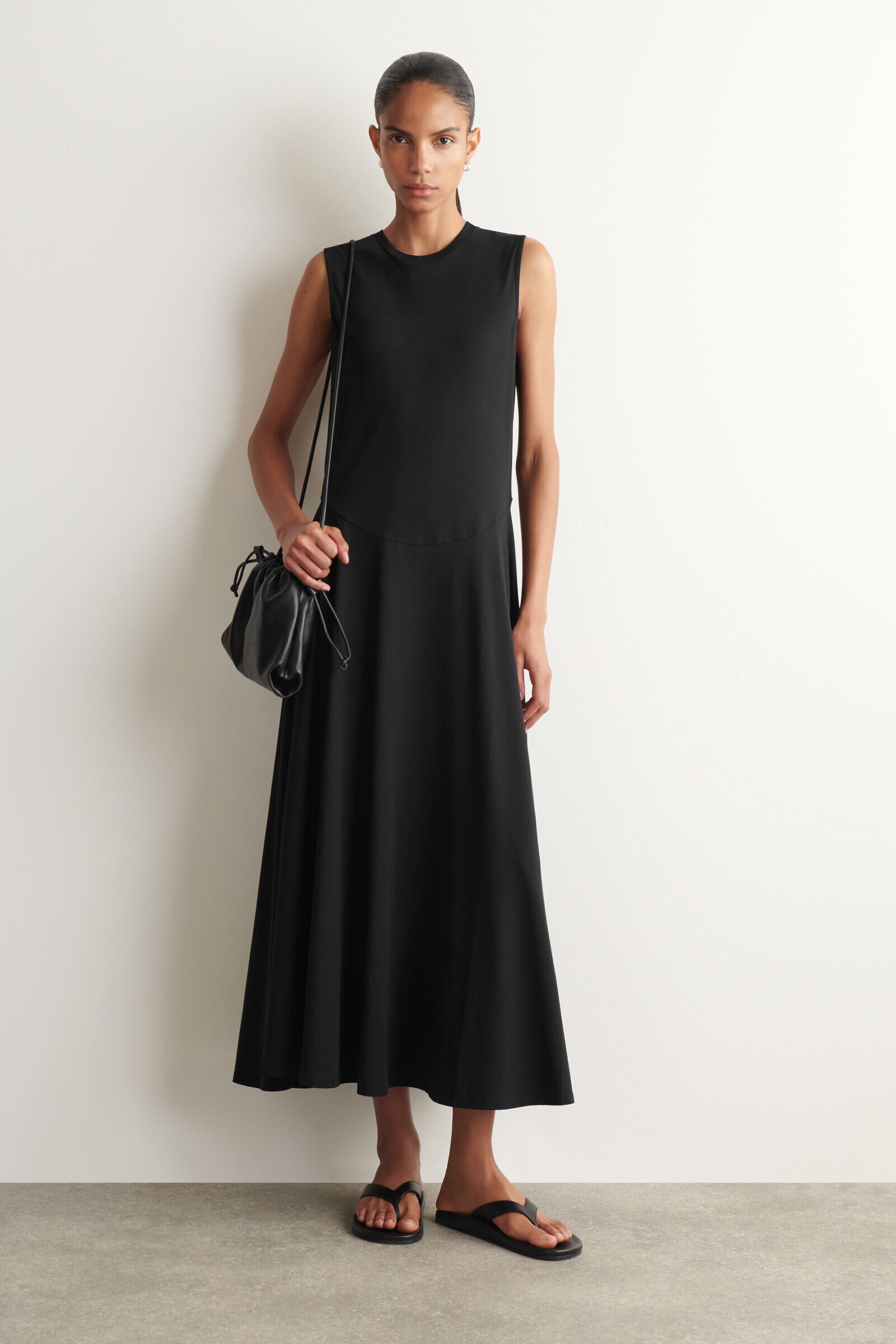 SCULPTURAL COTTON-JERSEY MIDI DRESSBLACK