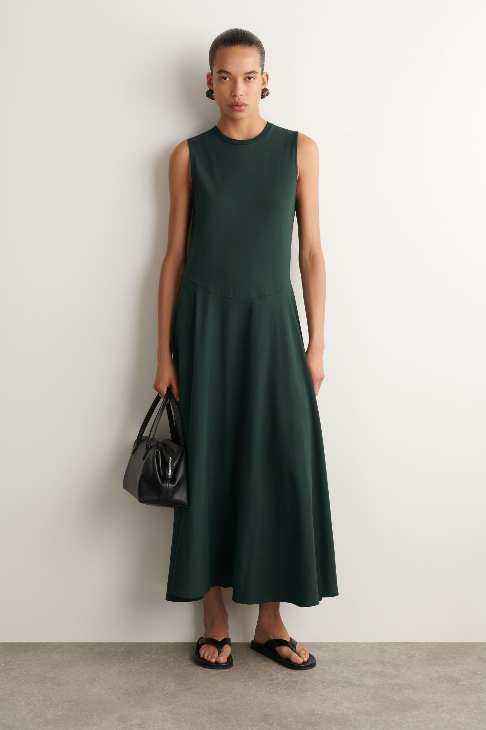 SCULPTURAL COTTON-JERSEY MIDI DRESSDARK GREEN