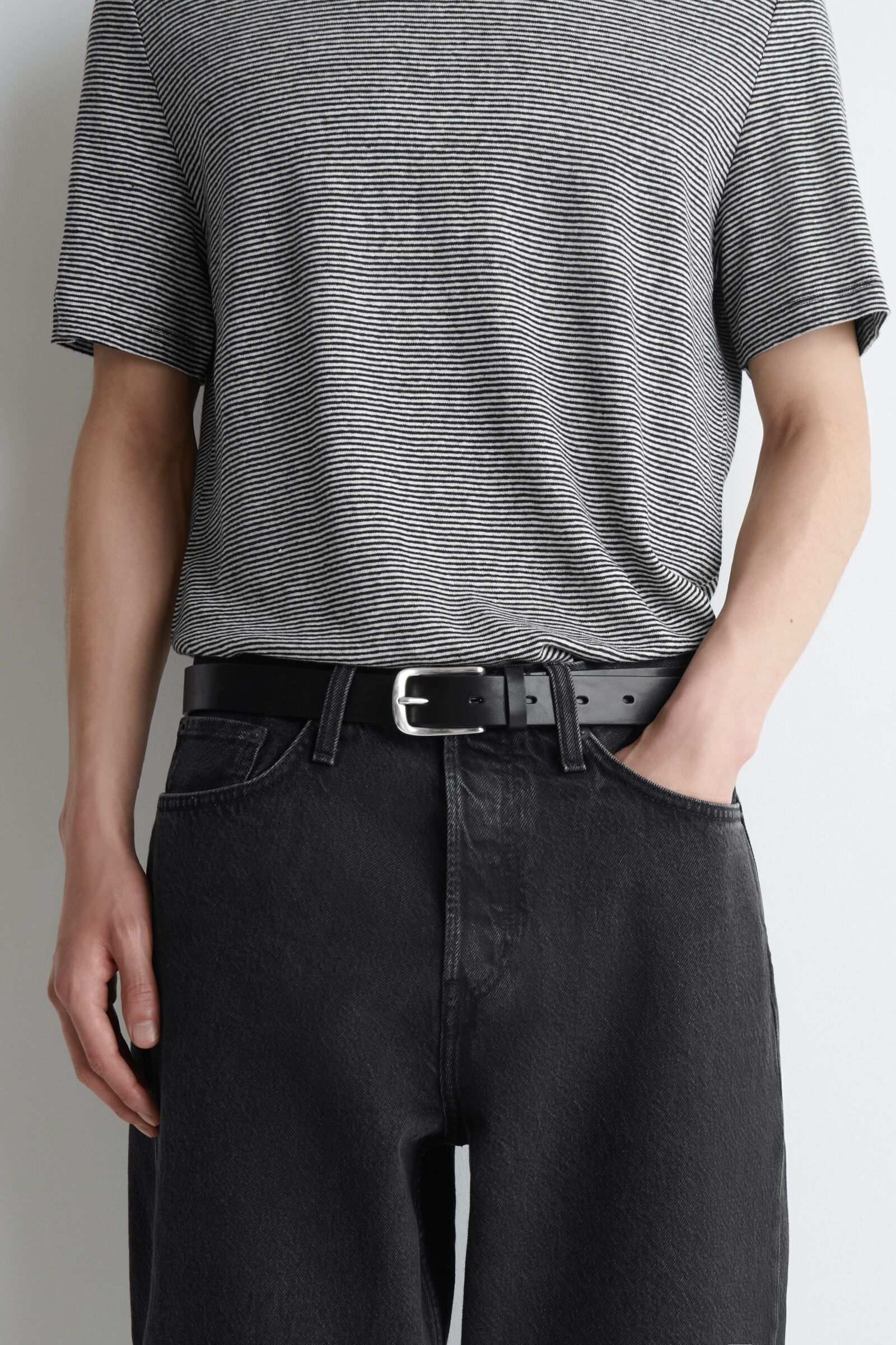 SQUARE-BUCKLE LEATHER BELTBLACK