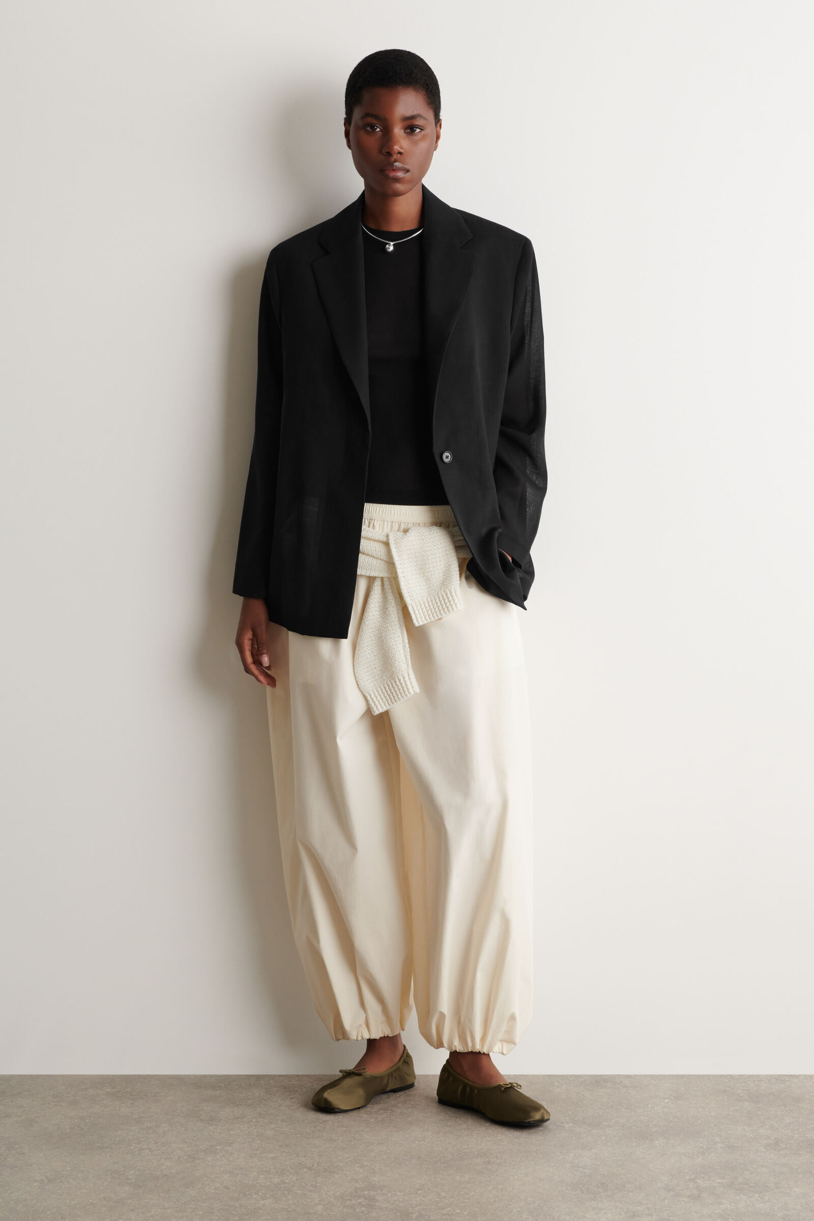 FLUID COTTON BALLOON TROUSERSIVORY
