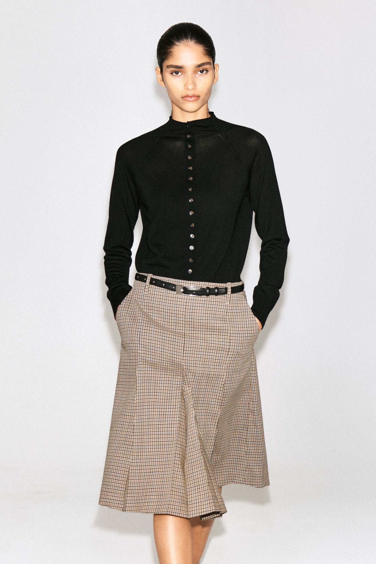MERINO WOOL FUNNEL-NECK CARDIGANBLACK
