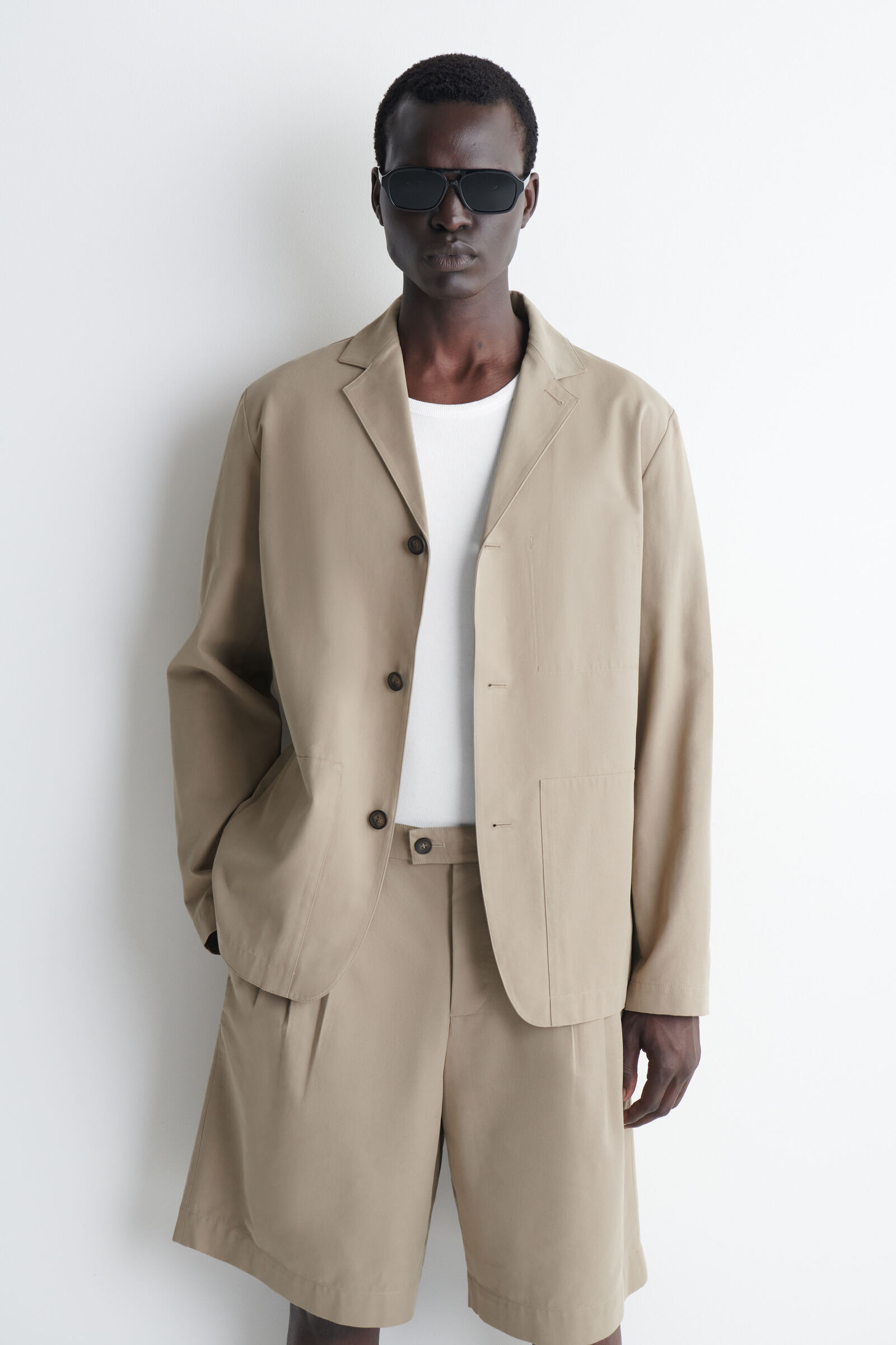 UNSTRUCTURED COTTON-BLEND BLAZERBEIGE