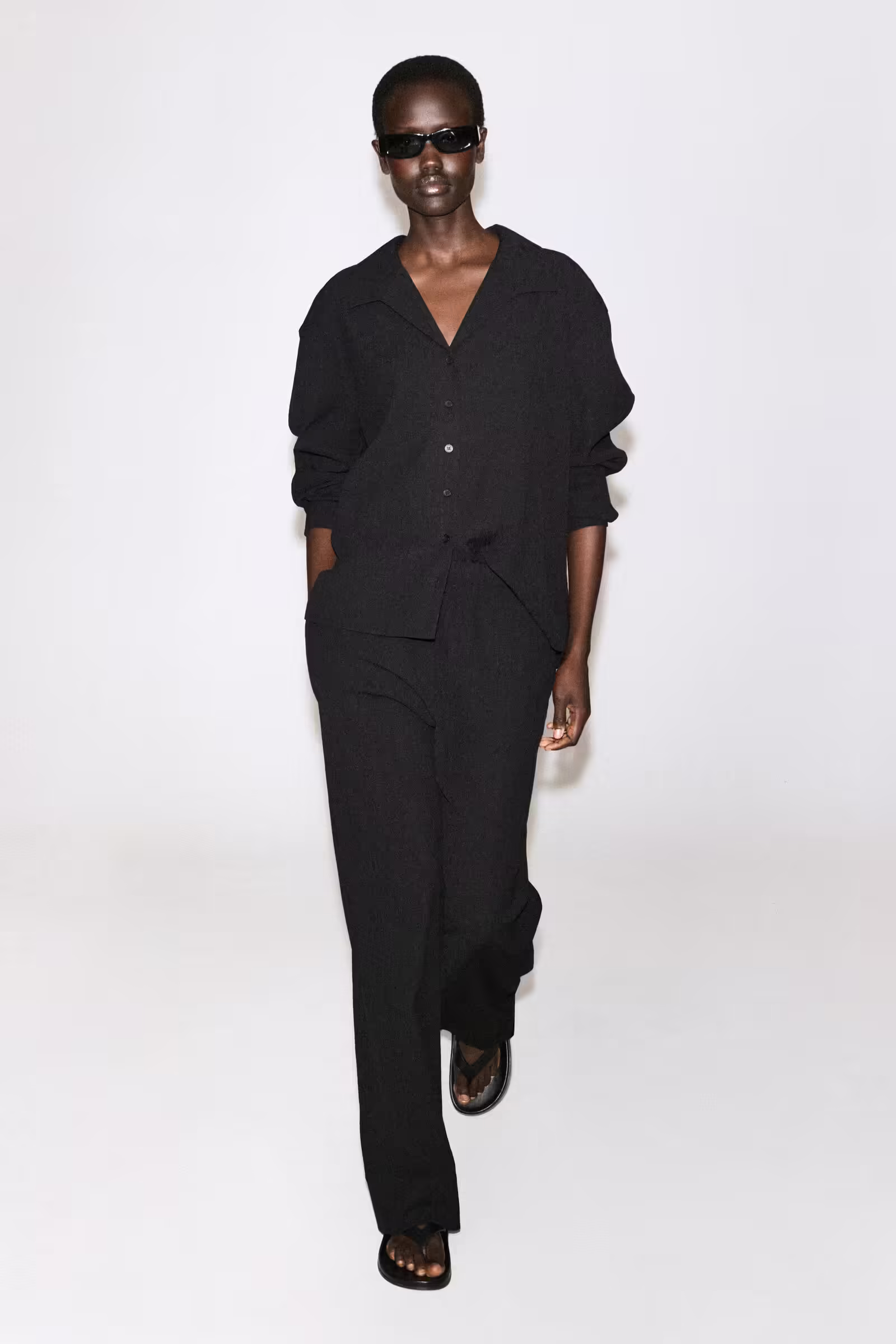 CRINKLED-JERSEY WIDE-LEG TROUSERSBLACK