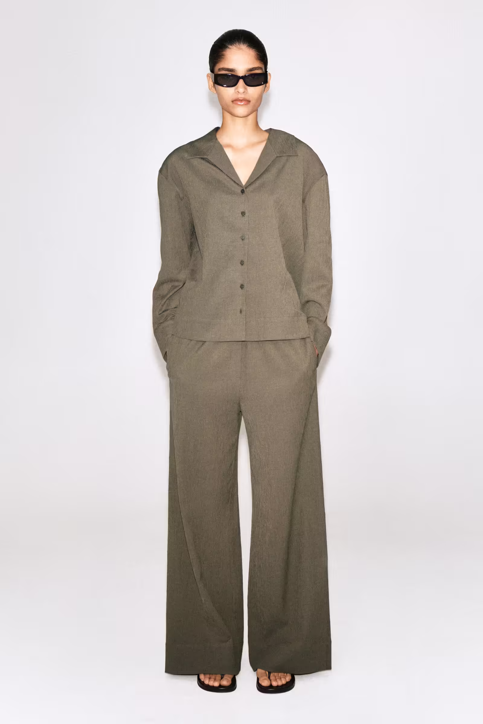 CRINKLED-JERSEY WIDE-LEG TROUSERSLIGHT BROWN