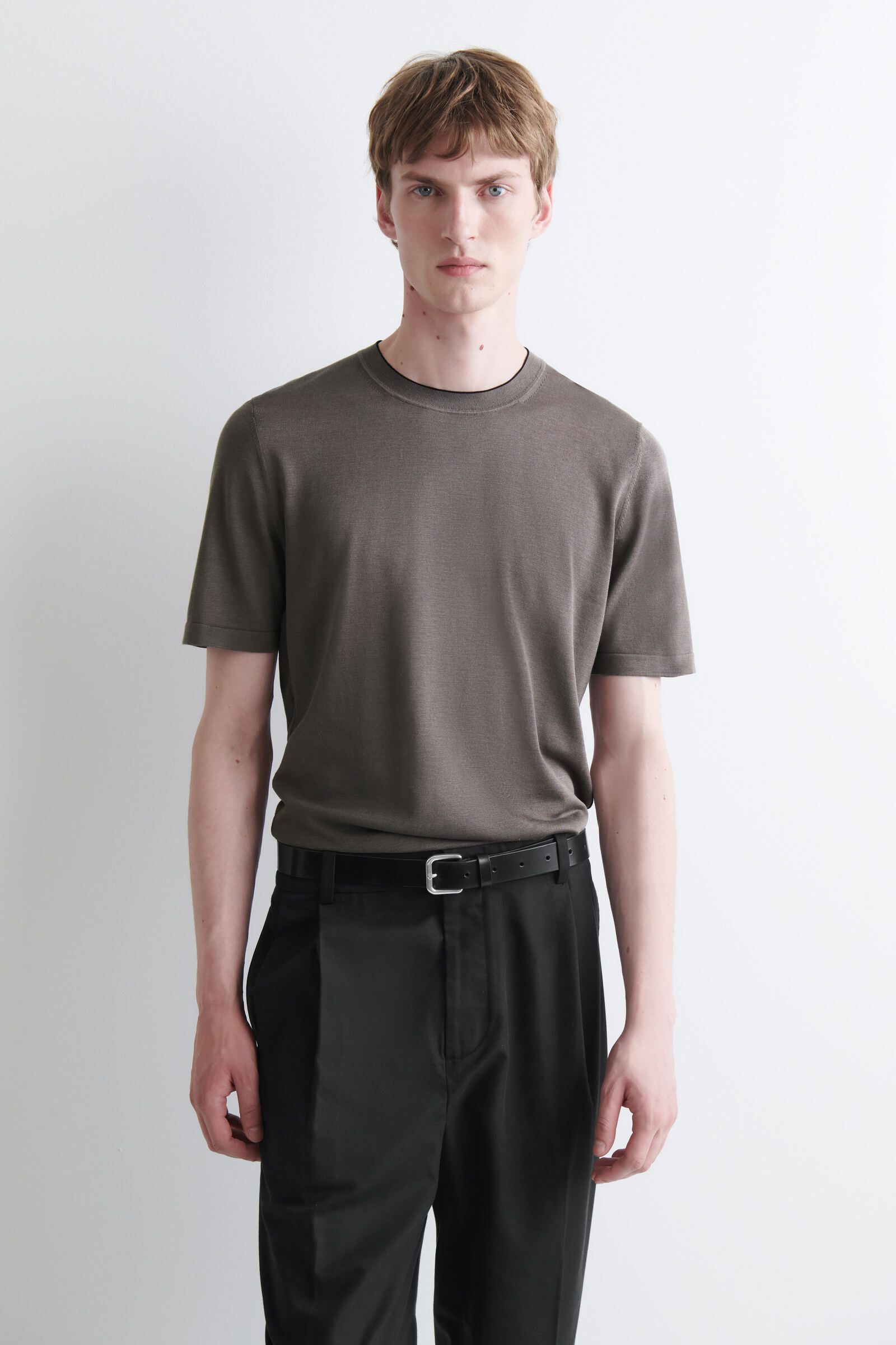 CONTRAST-TIPPED SILK-COTTON T-SHIRTNAVY / WHITE