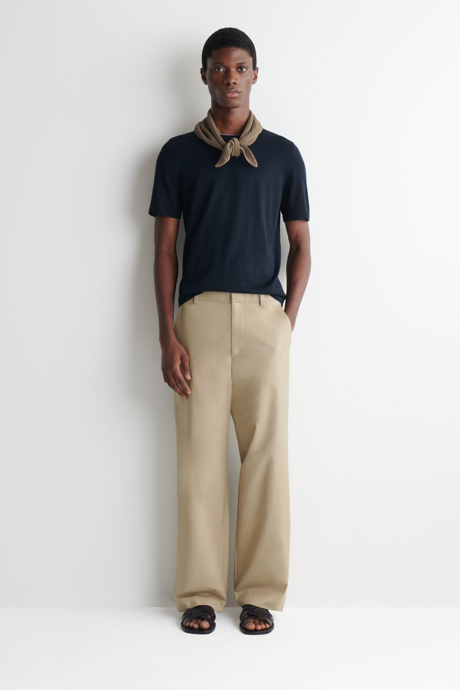 COTTON RELAXED-FIT WIDE-LEG CHINOSBEIGE
