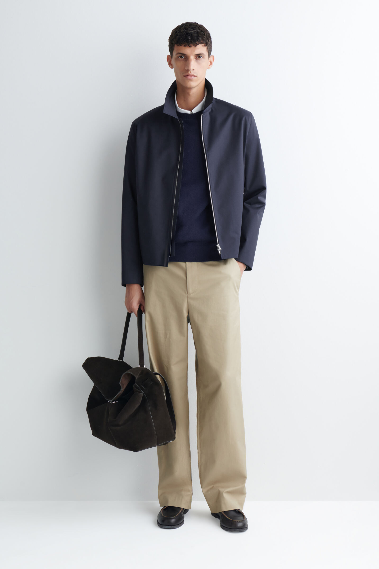 COTTON RELAXED-FIT WIDE-LEG CHINOSBEIGE