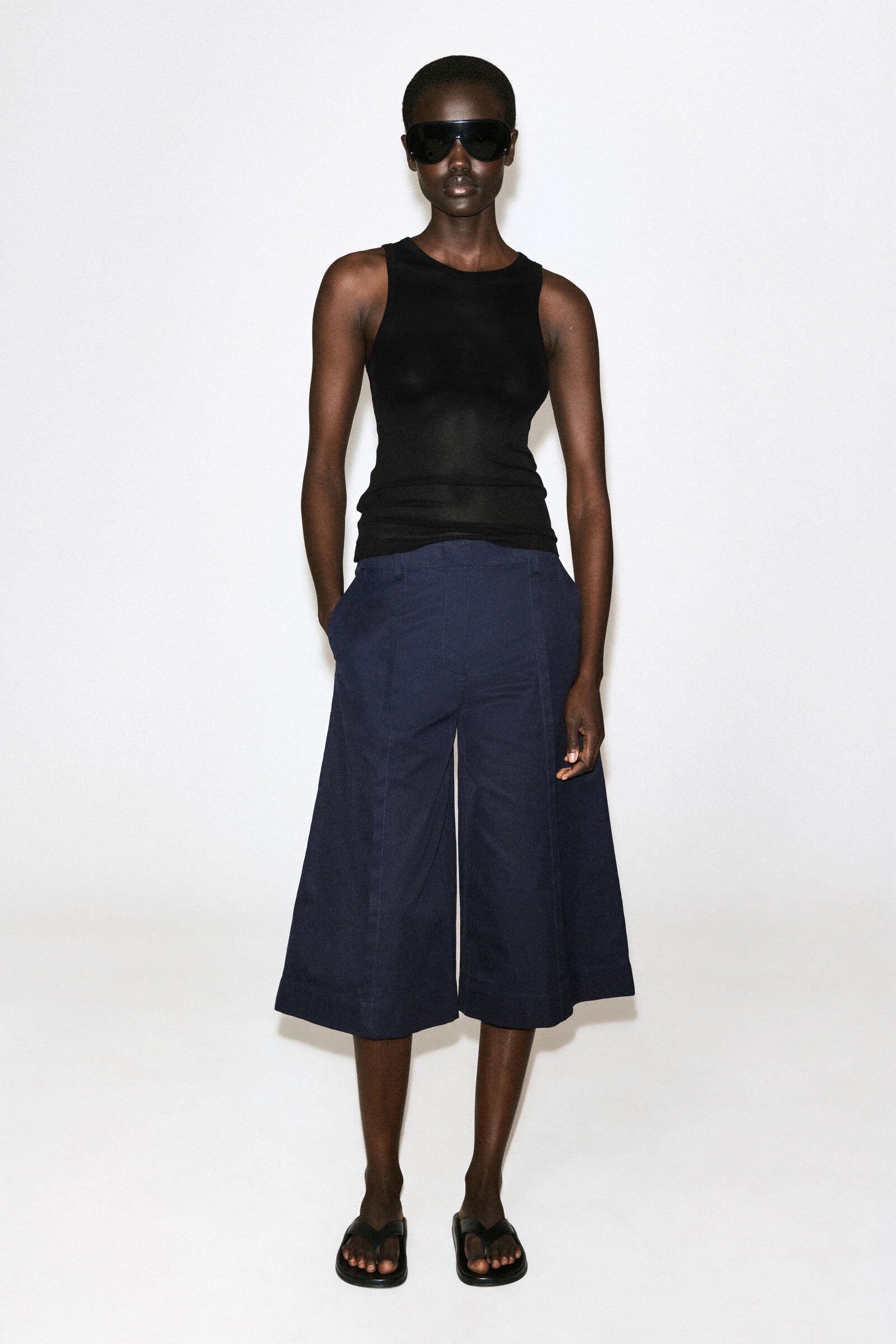 TAILORED COTTON-TWILL CULOTTESNAVY