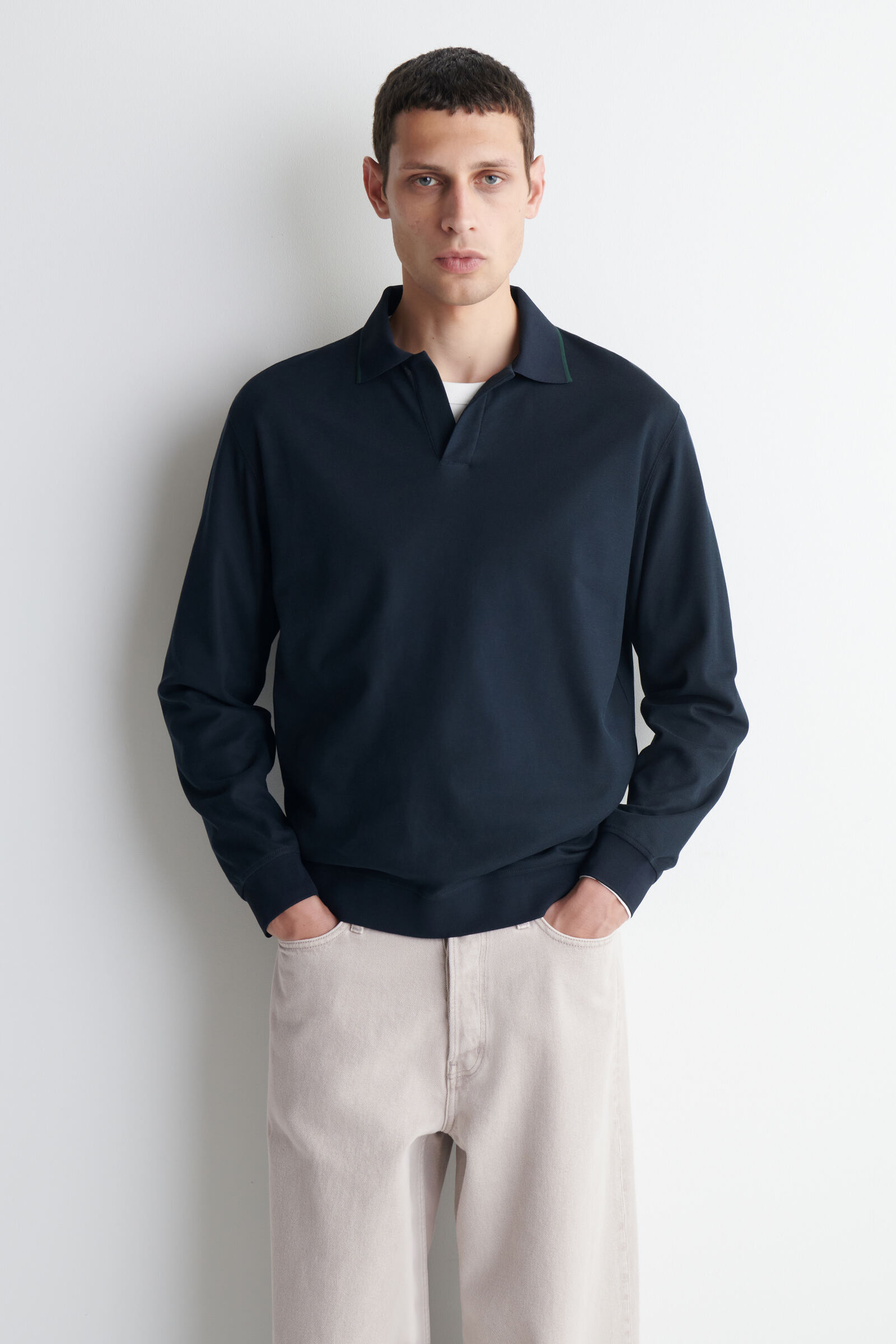 CONTRAST-TIPPED COTTON-PIQUÉ POLO SHIRTNAVY / GREEN