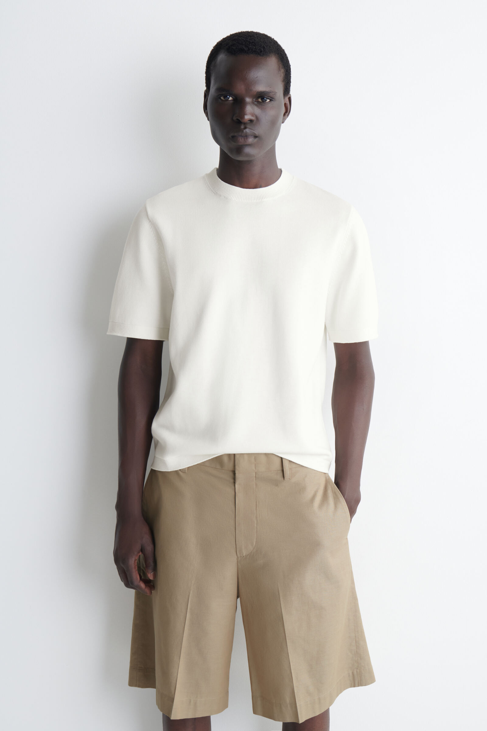 KNITTED COTTON T-SHIRTOFF-WHITE
