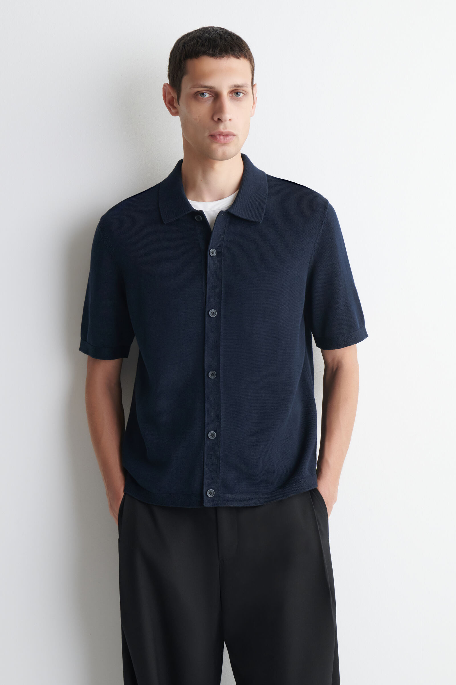 KNITTED COTTON SHIRTNAVY