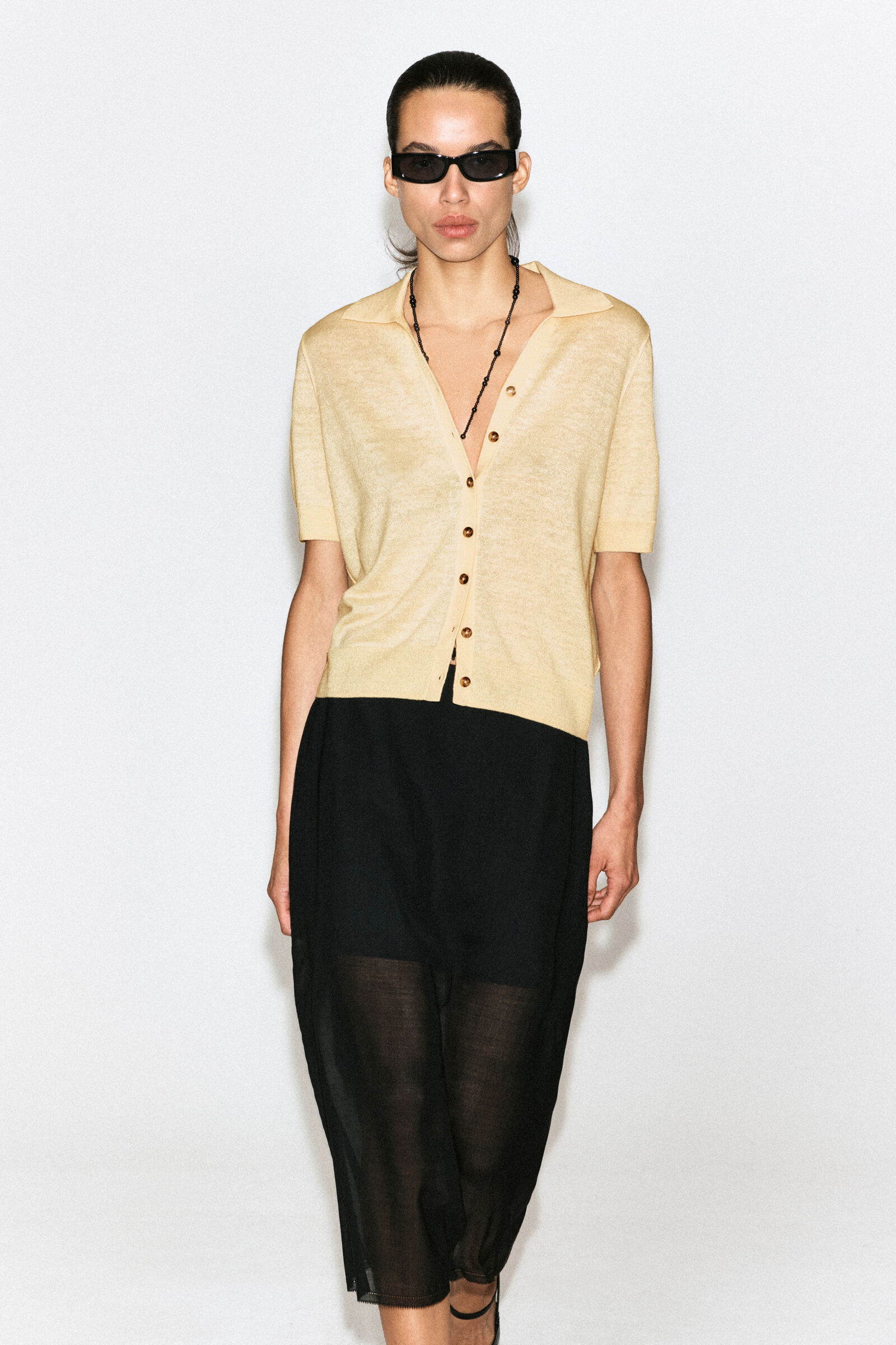 KNITTED LINEN-MERINO SHORT-SLEEVED SHIRTYELLOW