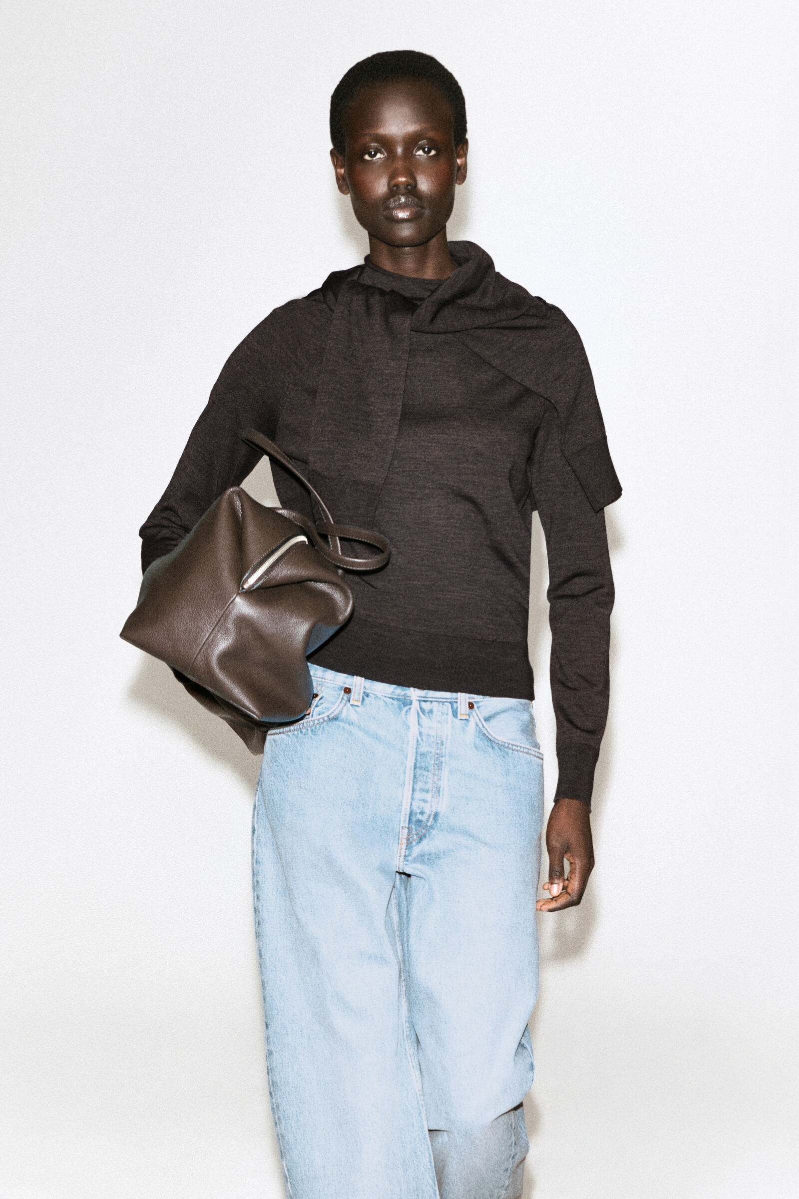 MERINO WOOL FUNNEL-NECK JUMPERBROWN MÉLANGE