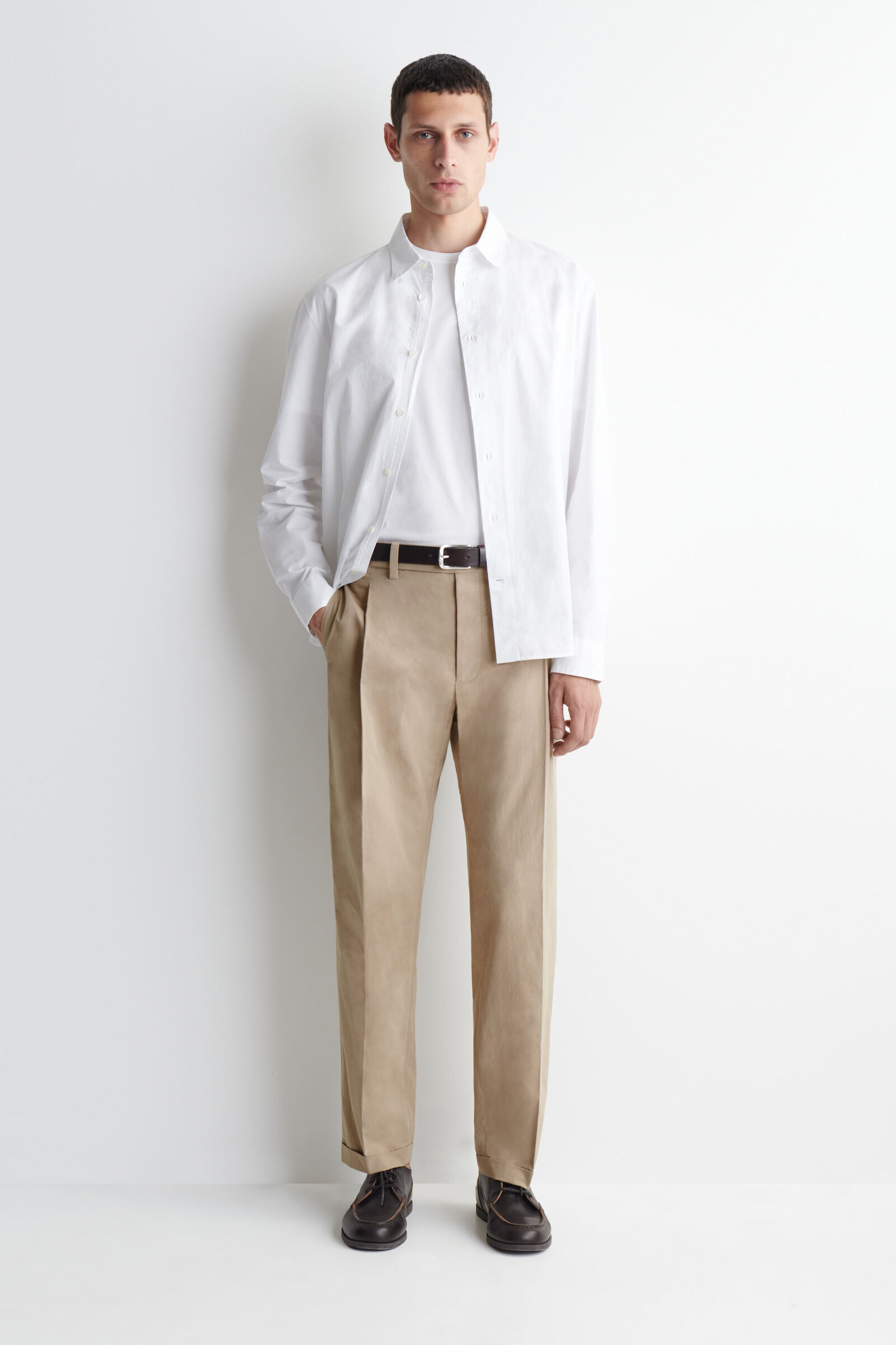COTTON REGULAR-FIT STRAIGHT-LEG TROUSERSBEIGE
