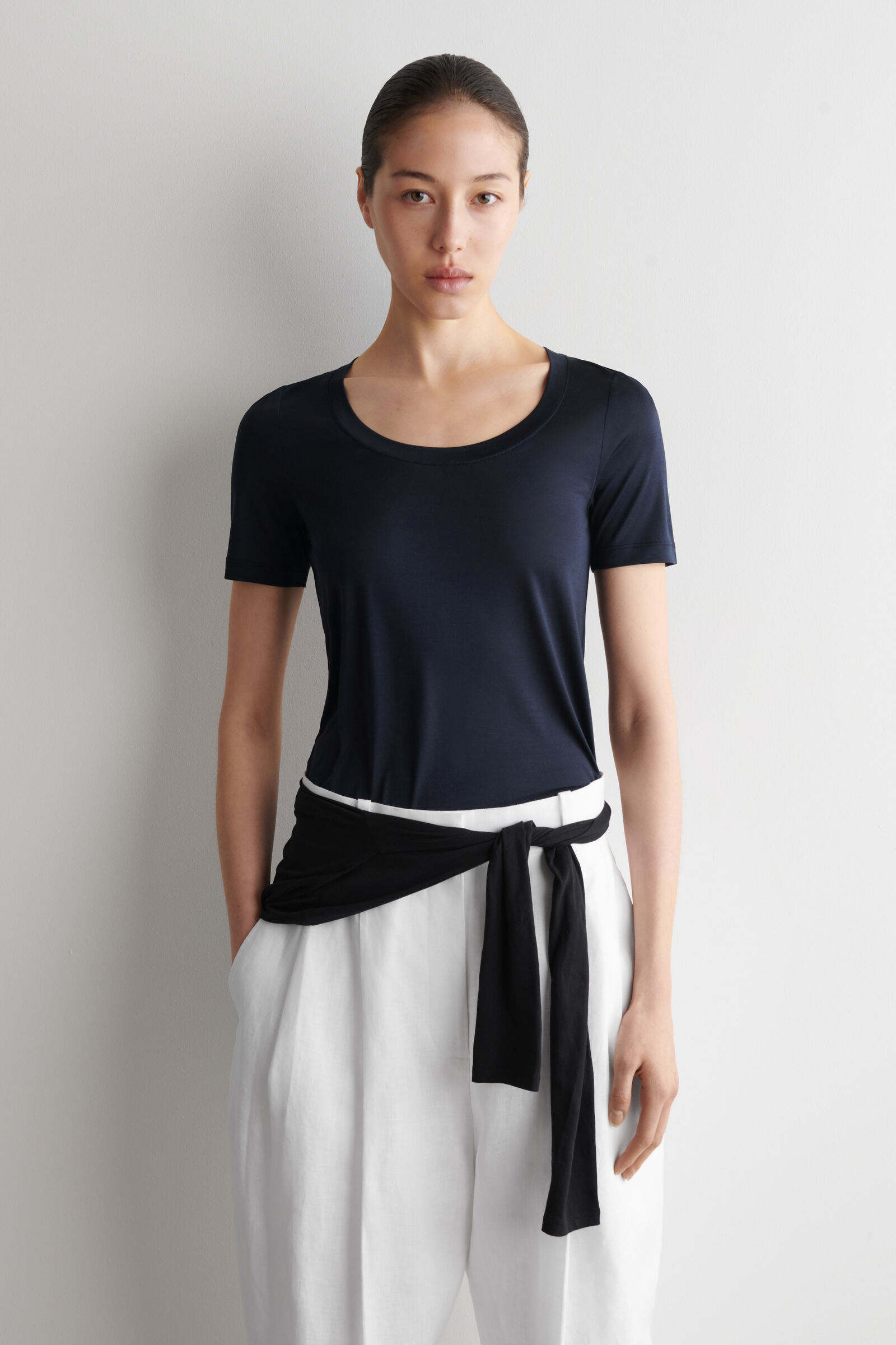 SLIM SILK T-SHIRTNAVY