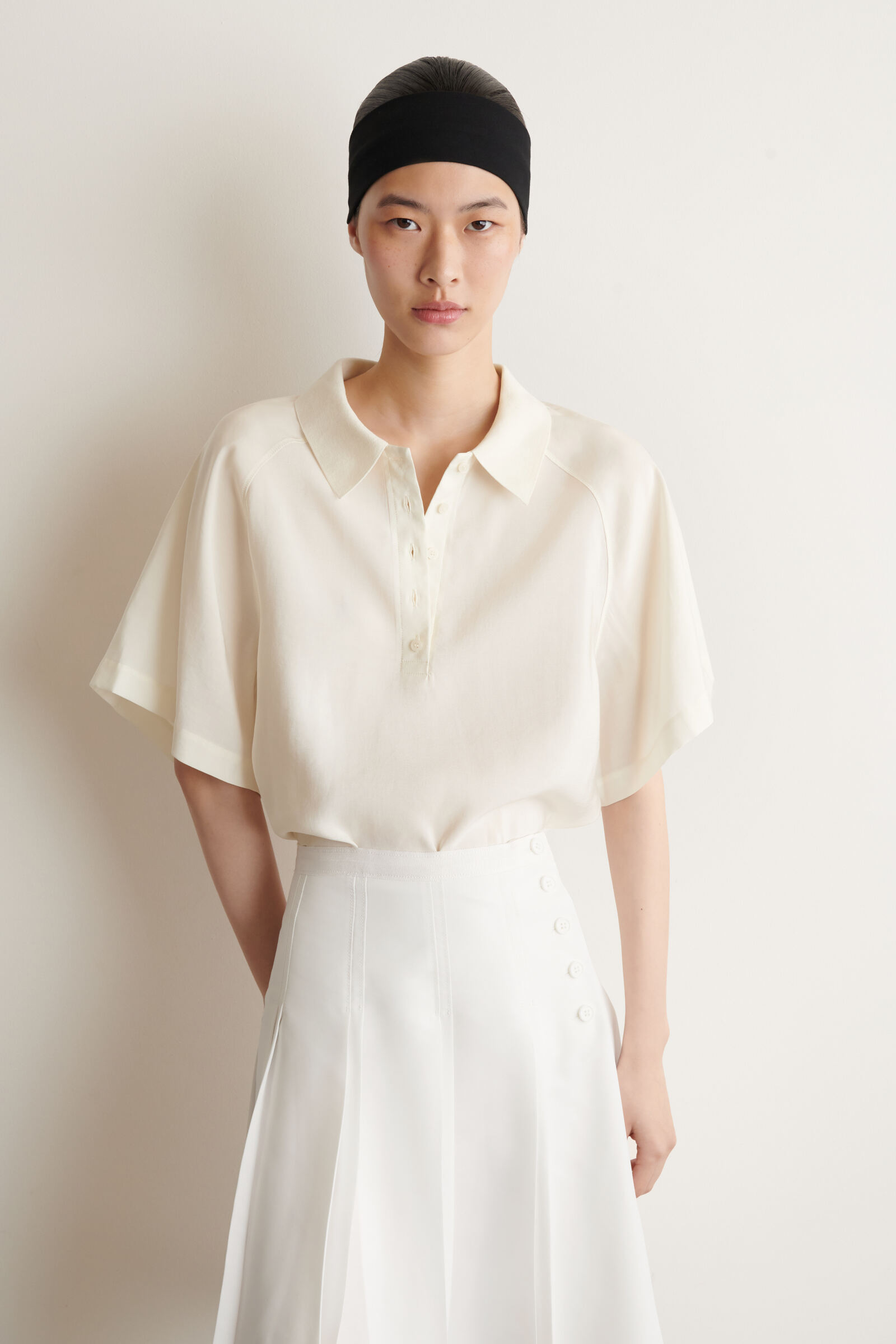 KNITTED-COLLAR MODAL POLO SHIRTIVORY