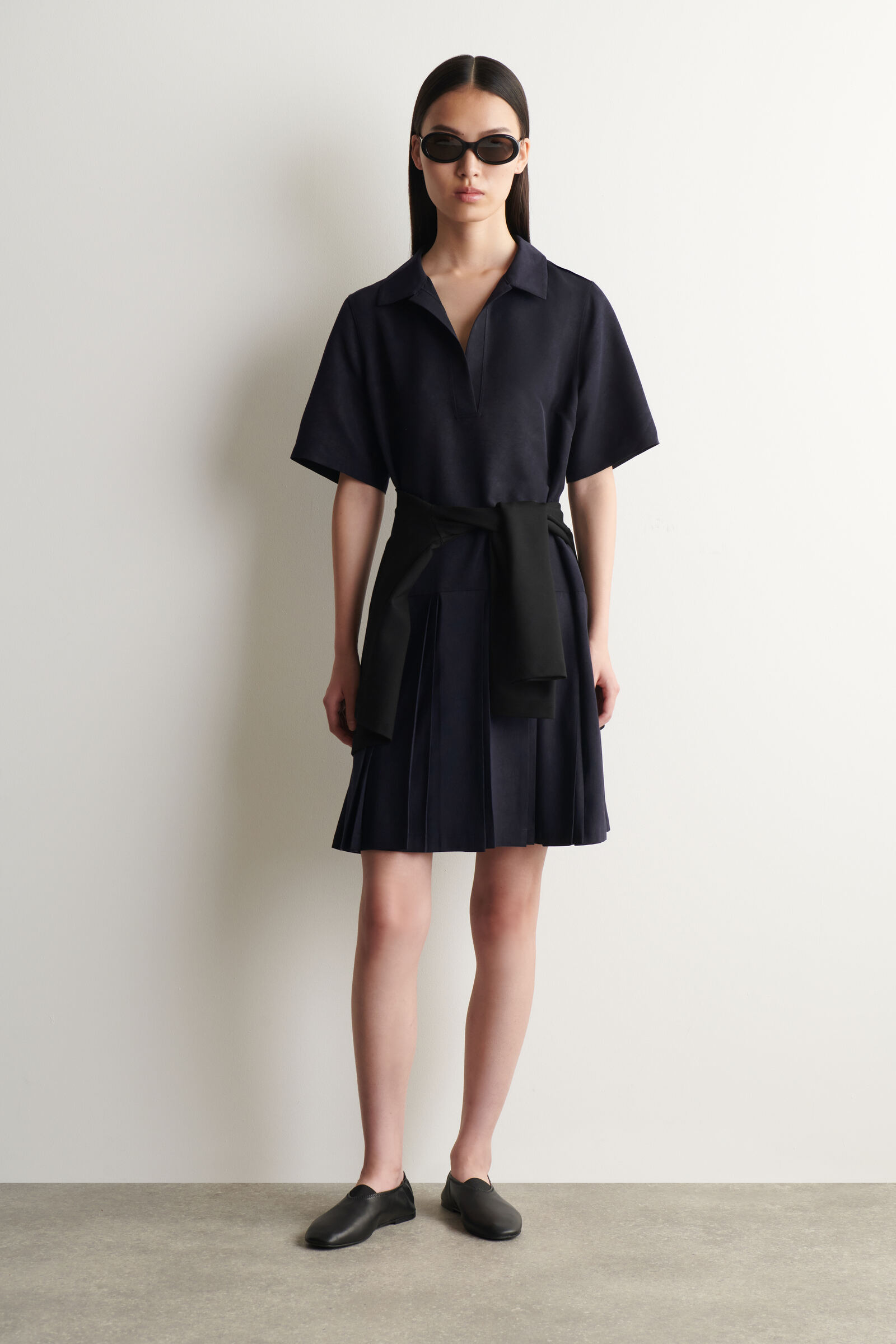 PLEATED MINI POLO DRESSNAVY