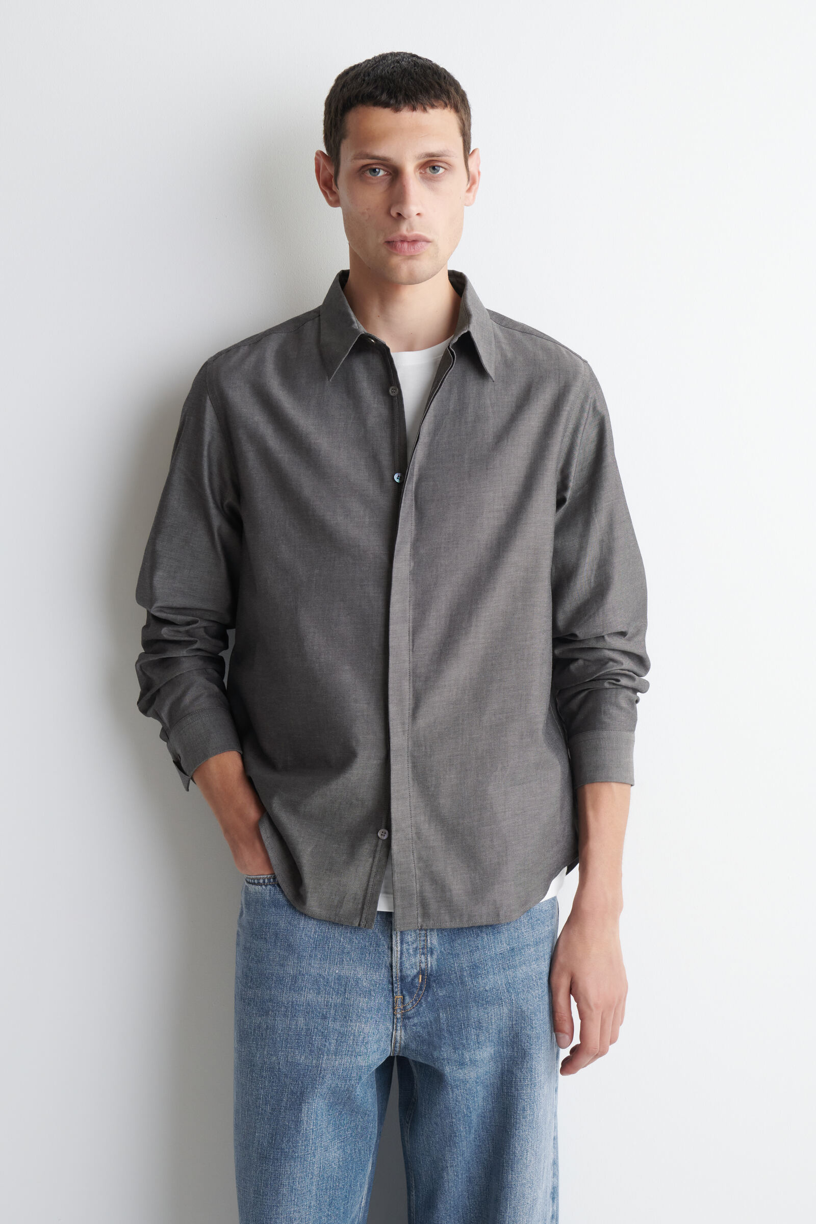 COTTON-CHAMBRAY SHIRTGREY MÉLANGE