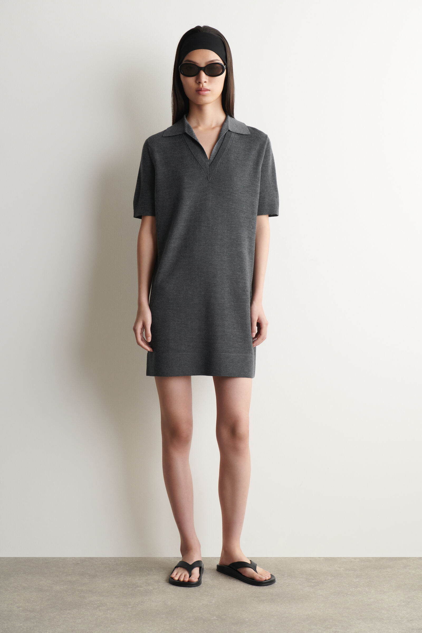 MERINO WOOL MINI POLO DRESSGREY MÉLANGE