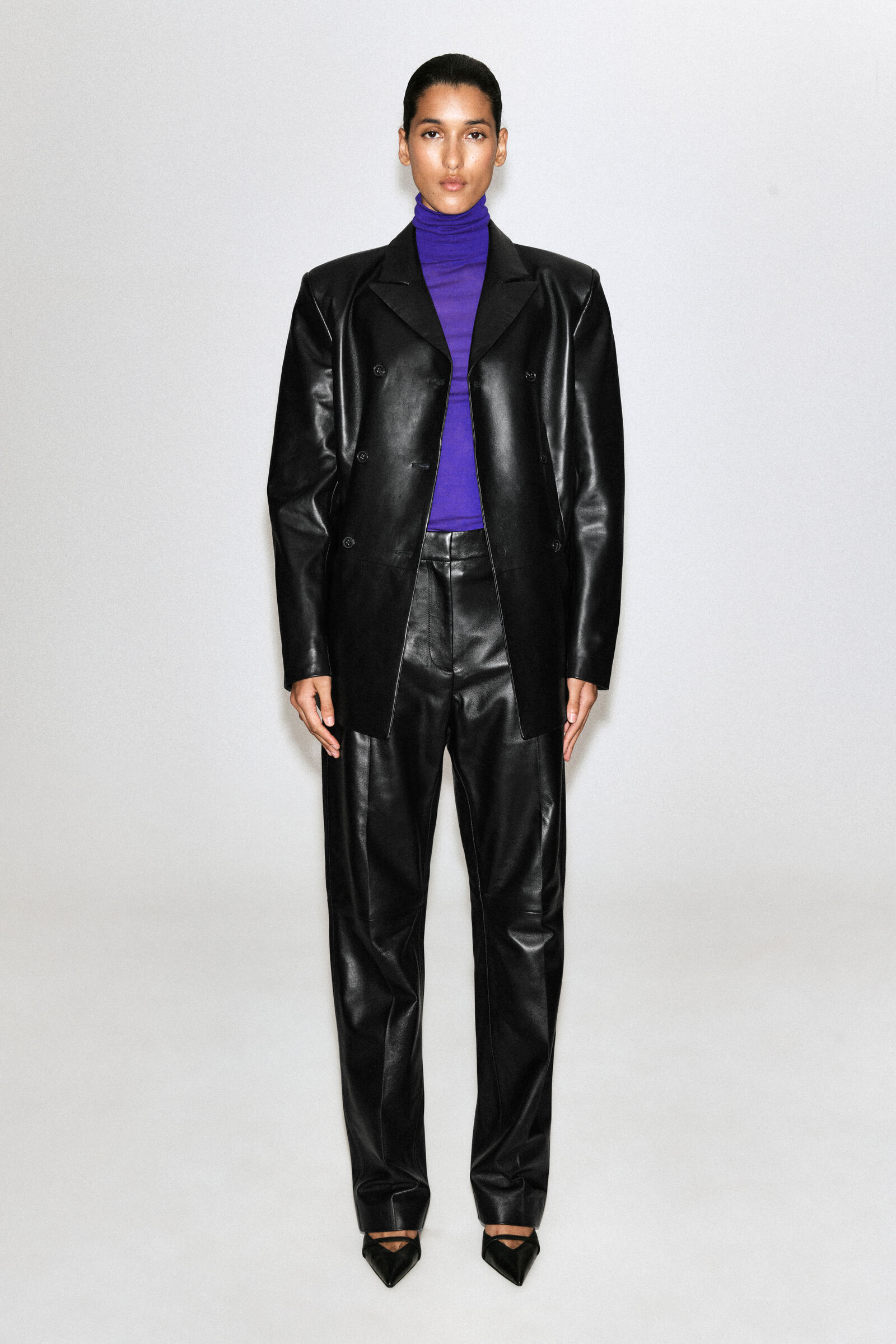 LEATHER STRAIGHT-LEG TROUSERSBLACK