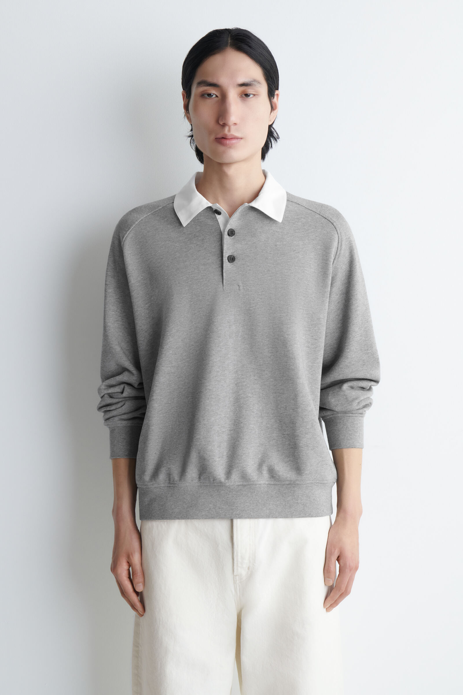 CONTRAST-COLLAR JERSEY POLO SHIRTGREY MÉLANGE