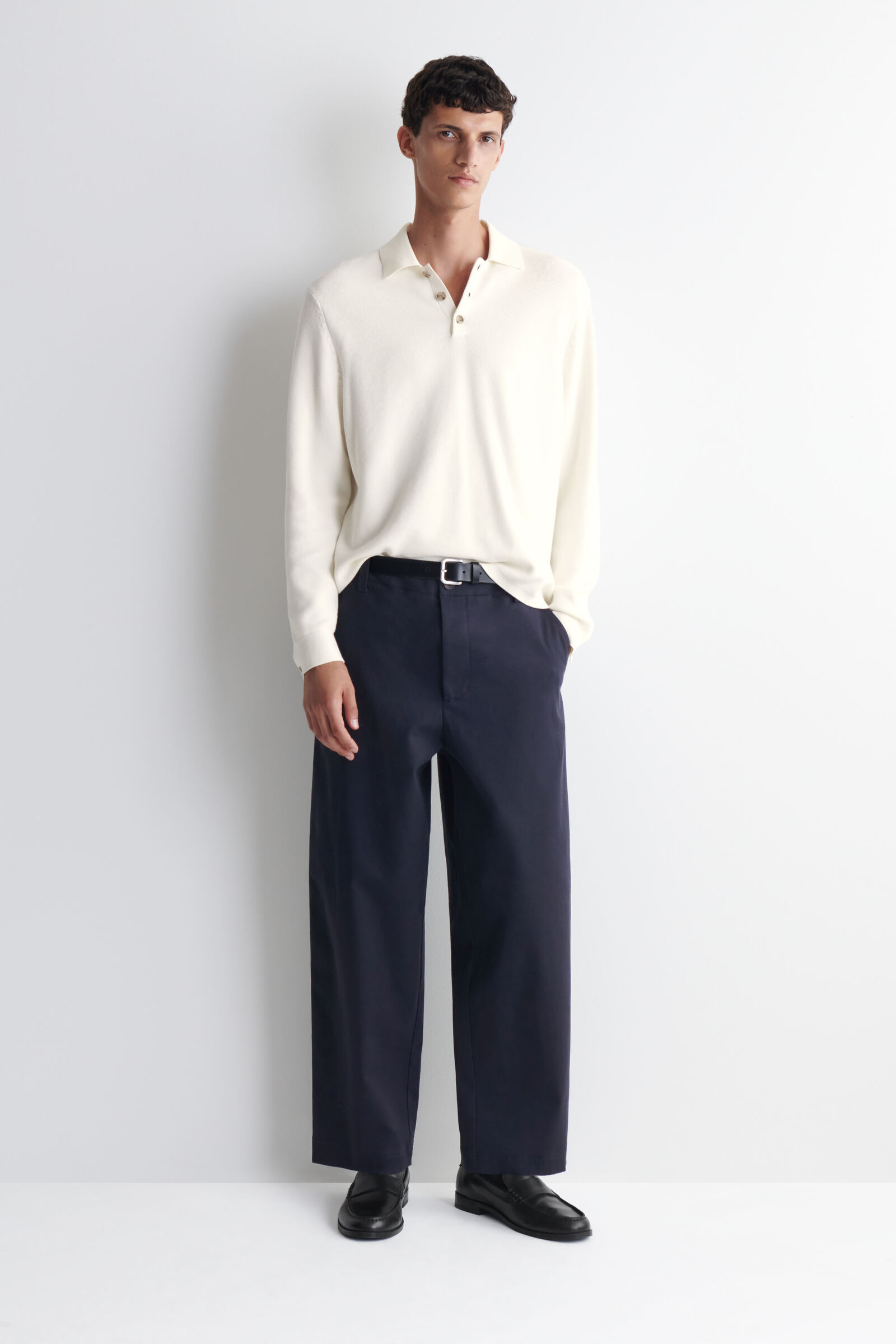 COTTON-TWILL RELAXED-FIT STRAIGHT-LEG TROUSERSNAVY