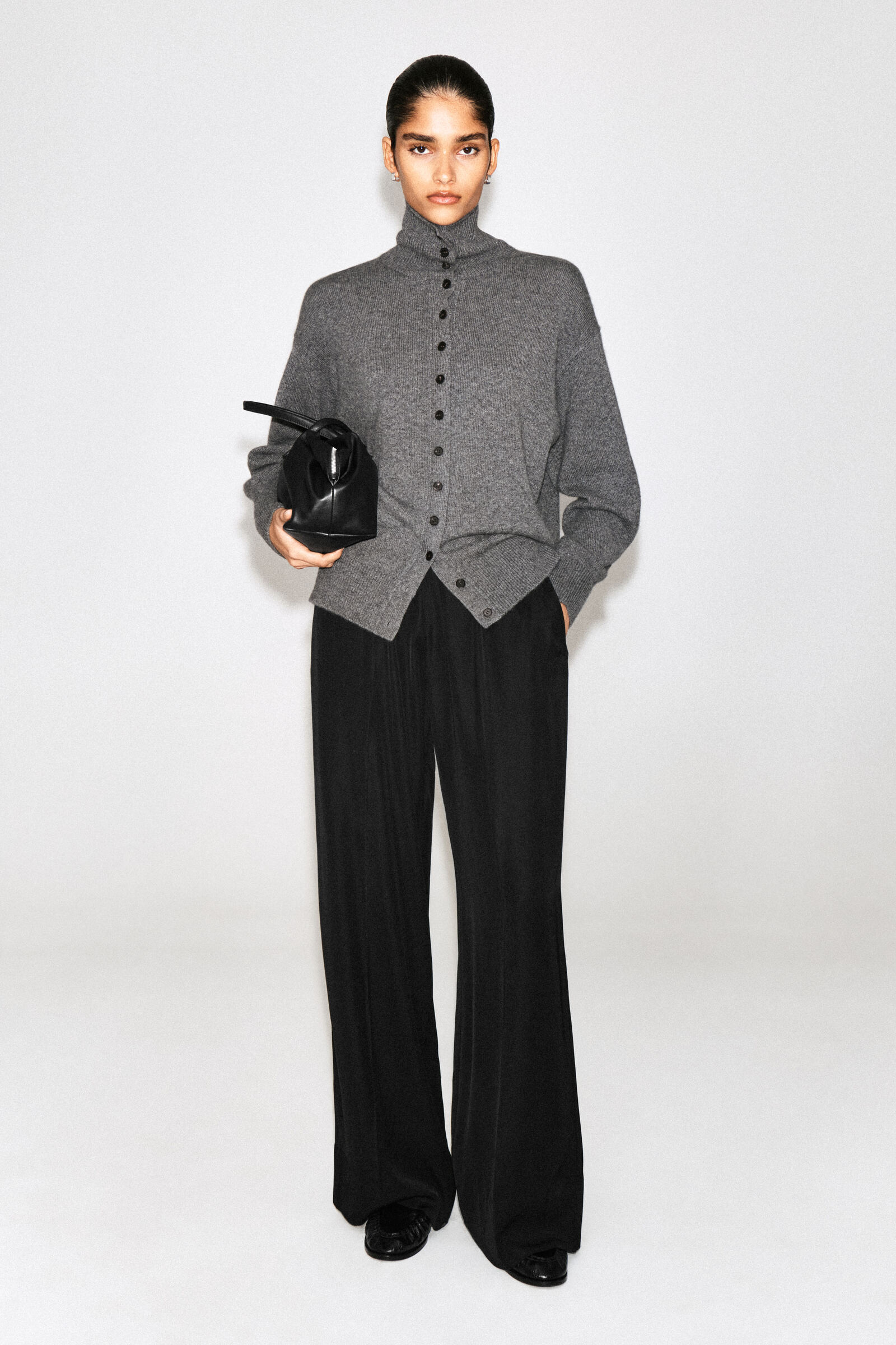 ELASTICATED TWILL STRAIGHT-LEG TROUSERSBLACK