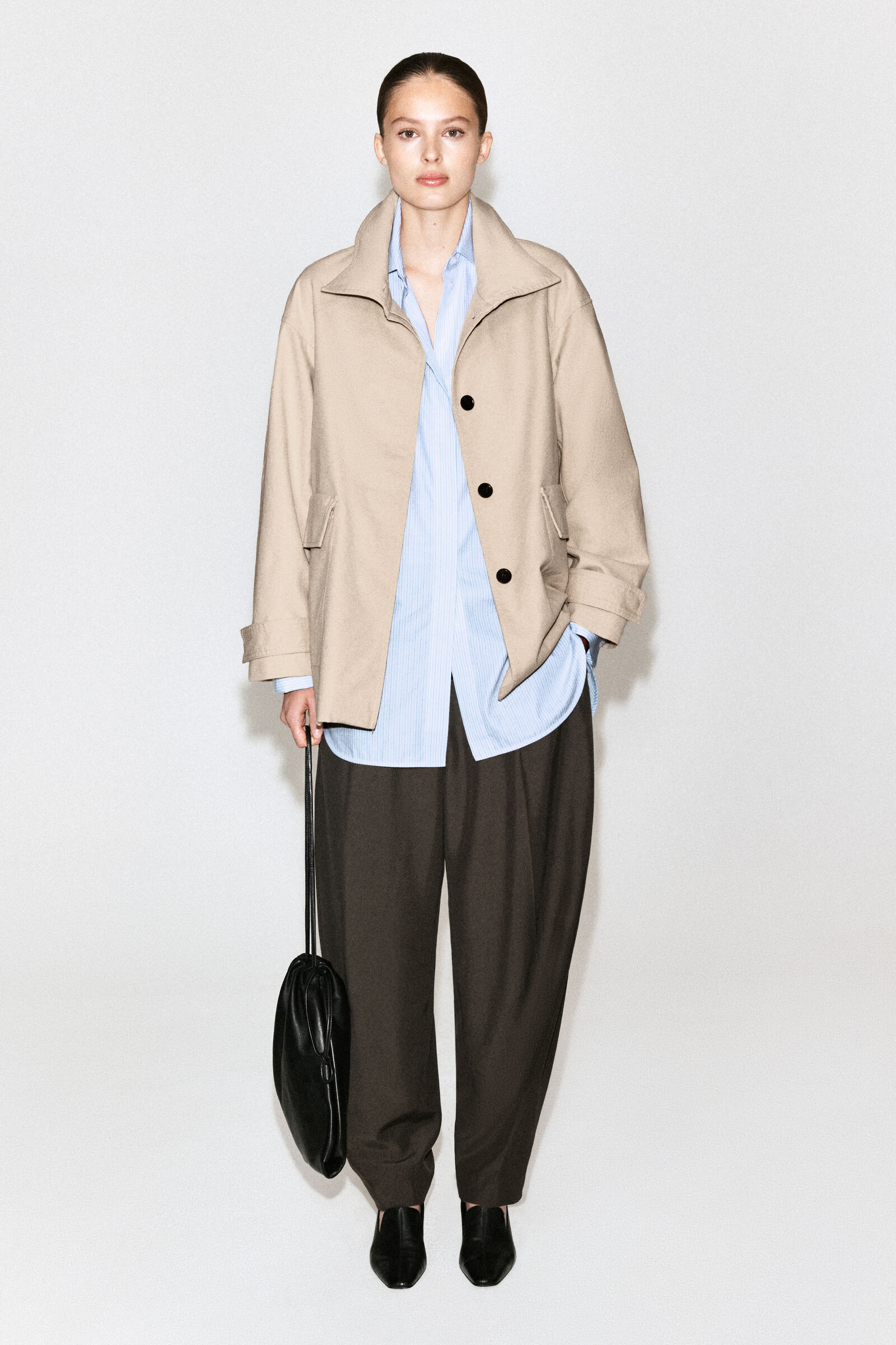 COTTON-TWILL FUNNEL-NECK JACKETLIGHT BEIGE