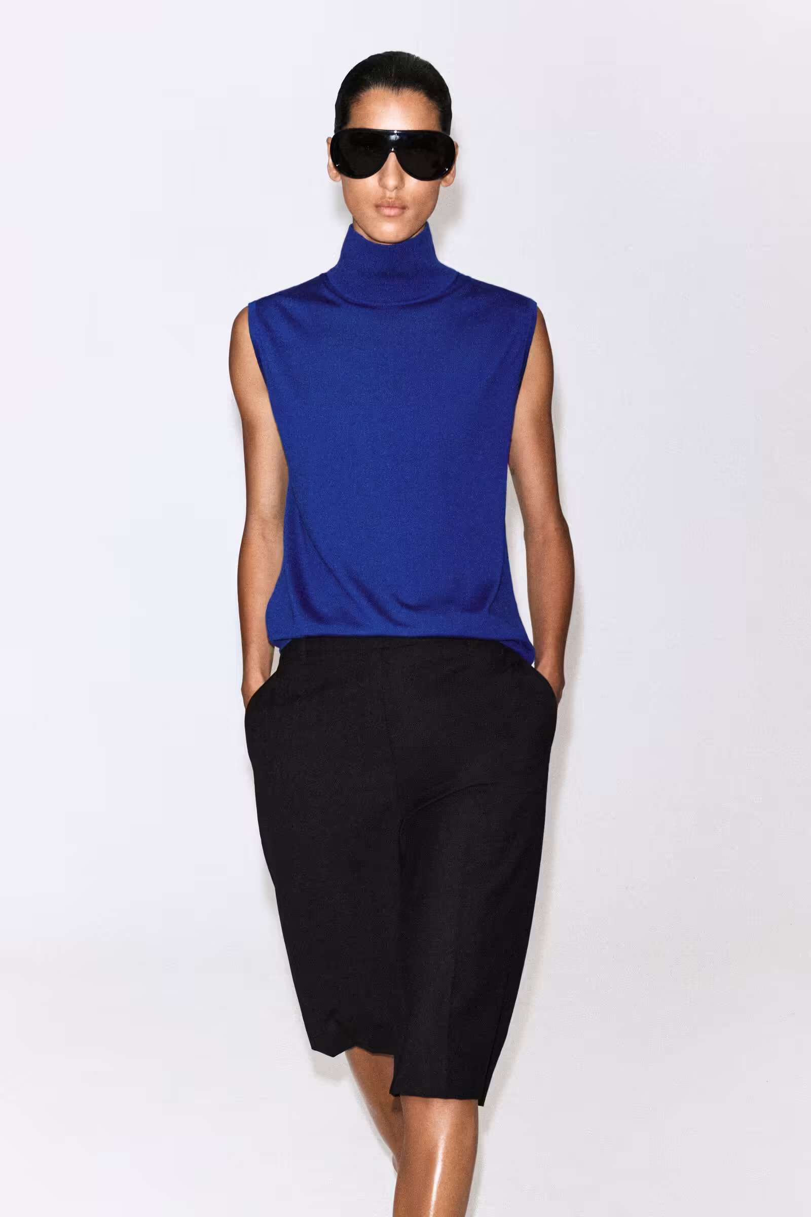 MERINO WOOL FUNNEL-NECK VESTCOBALT BLUE