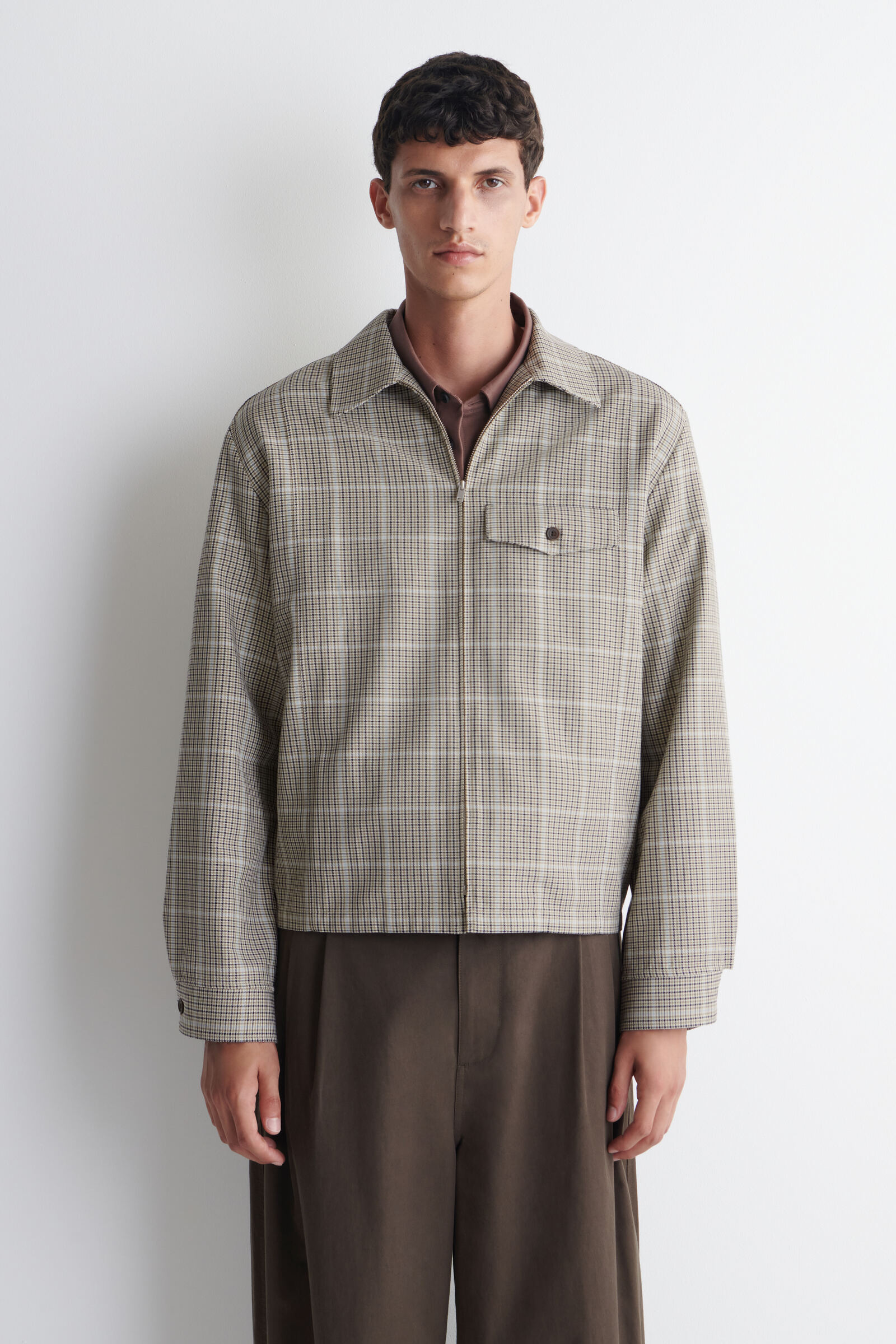 ZIP-UP COTTON OVERSHIRTBEIGE / CHECKED