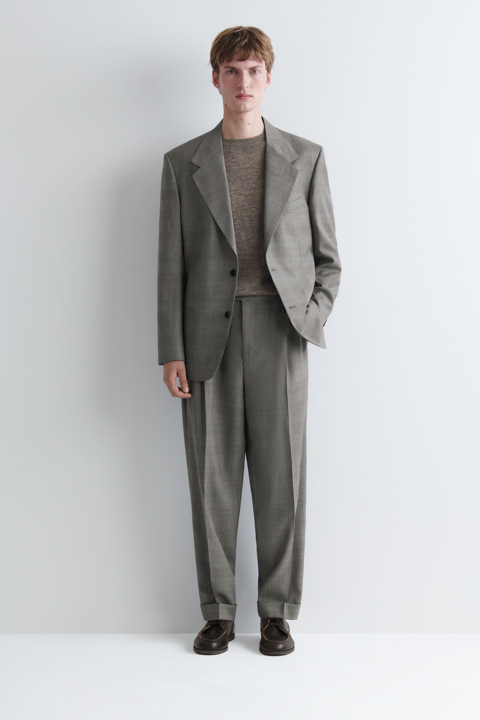 CHECKED TEXTURED-WOOL RELAXED-FIT TAPERED TROUSERSBEIGE / CHECKED