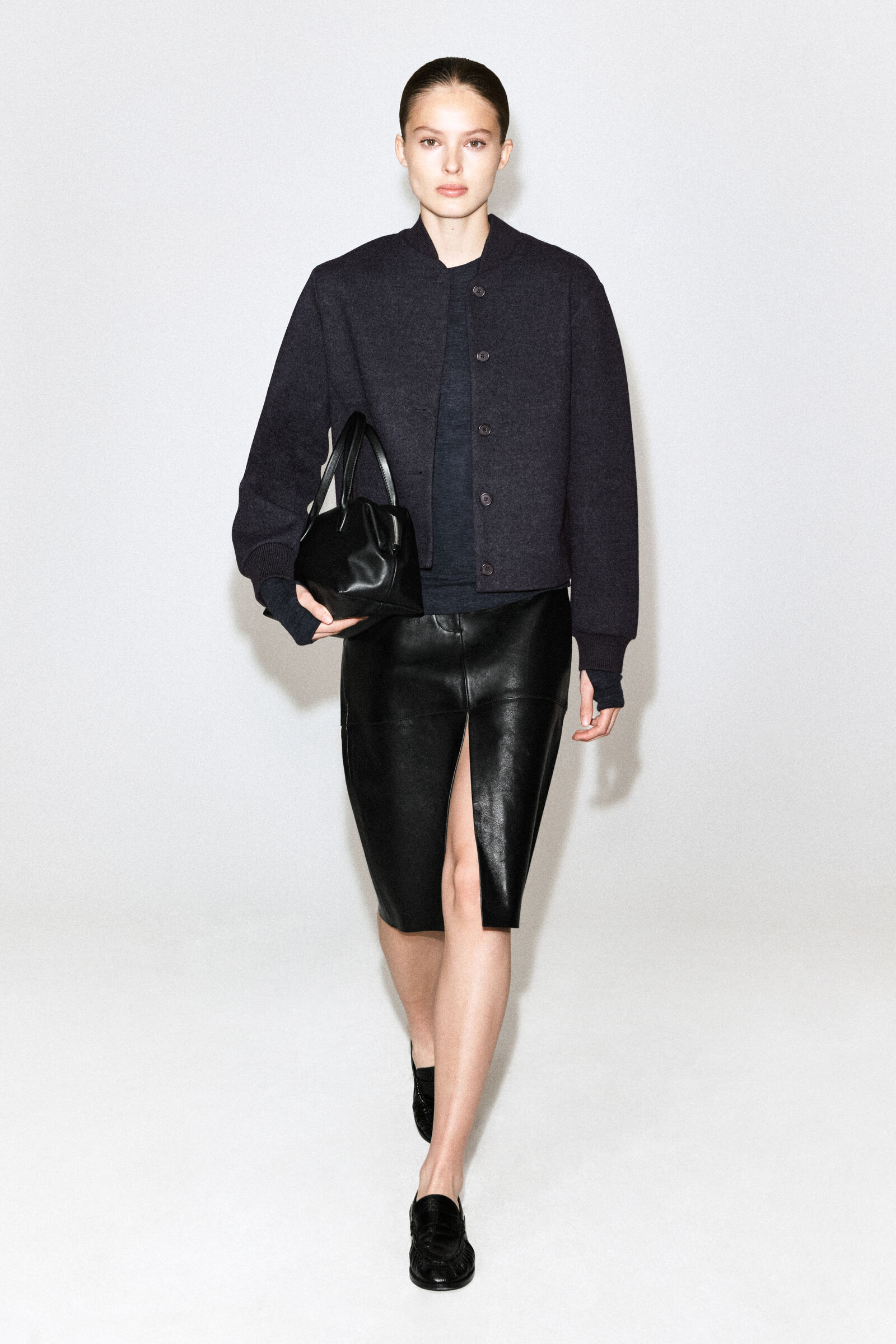 BOILED WOOL-BLEND BOMBER JACKETCHARCOAL MÉLANGE