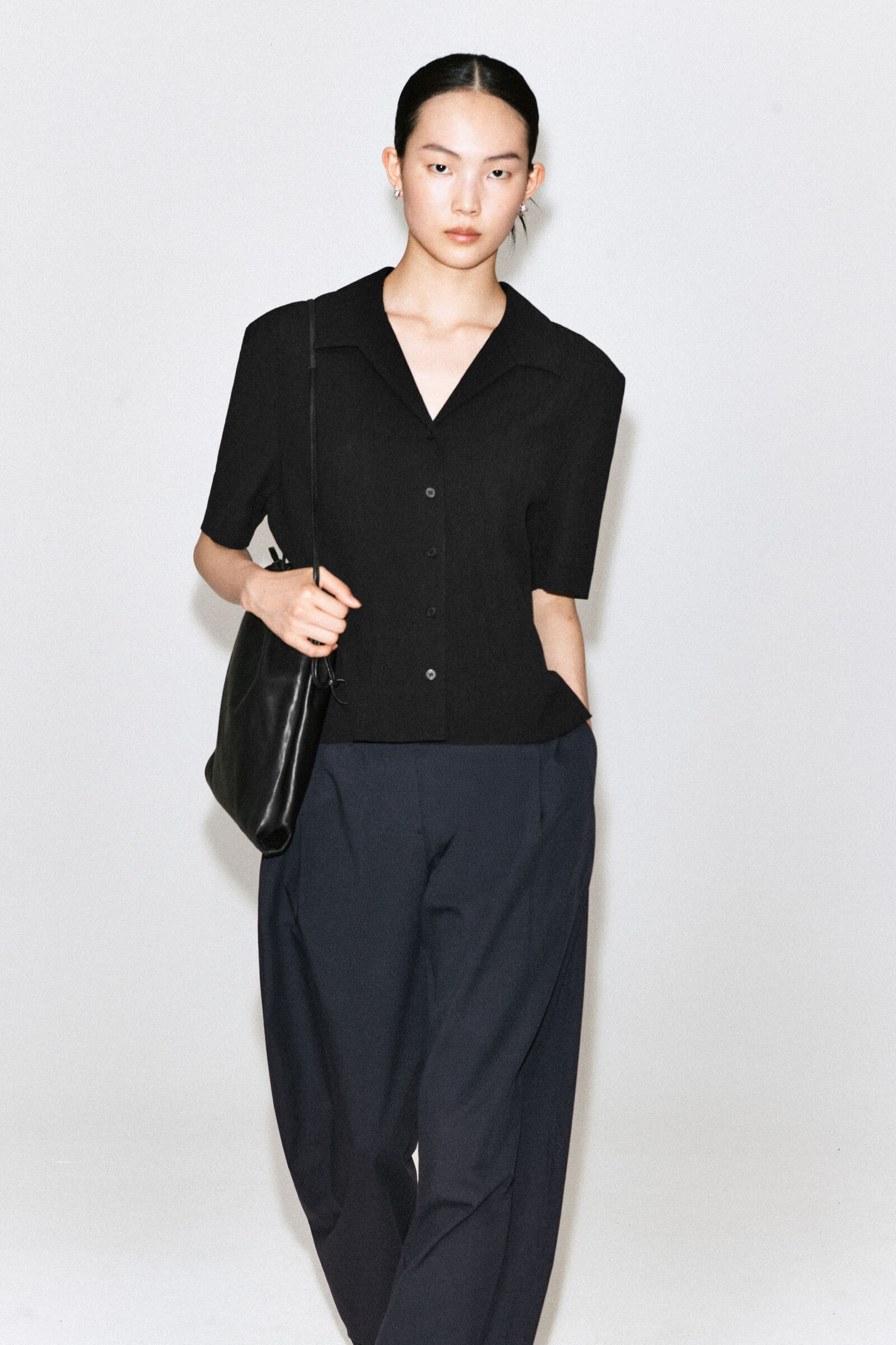 CRINKLED-JERSEY SHORT-SLEEVED SHIRTBLACK