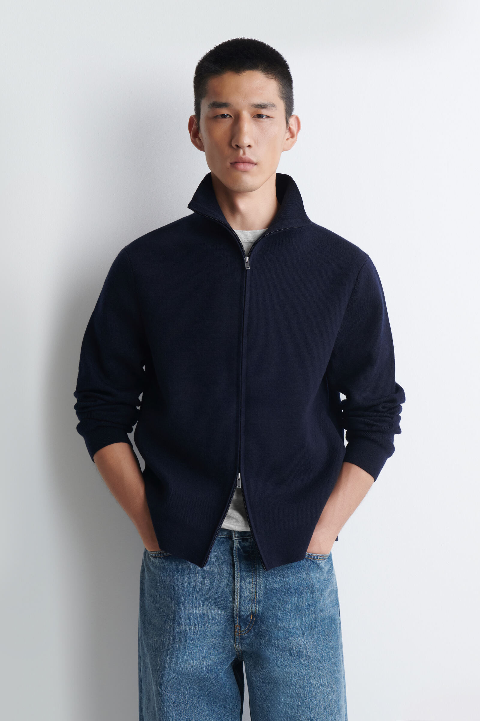 MILANO KNIT FUNNEL-NECK ZIP-UP JACKETNAVY