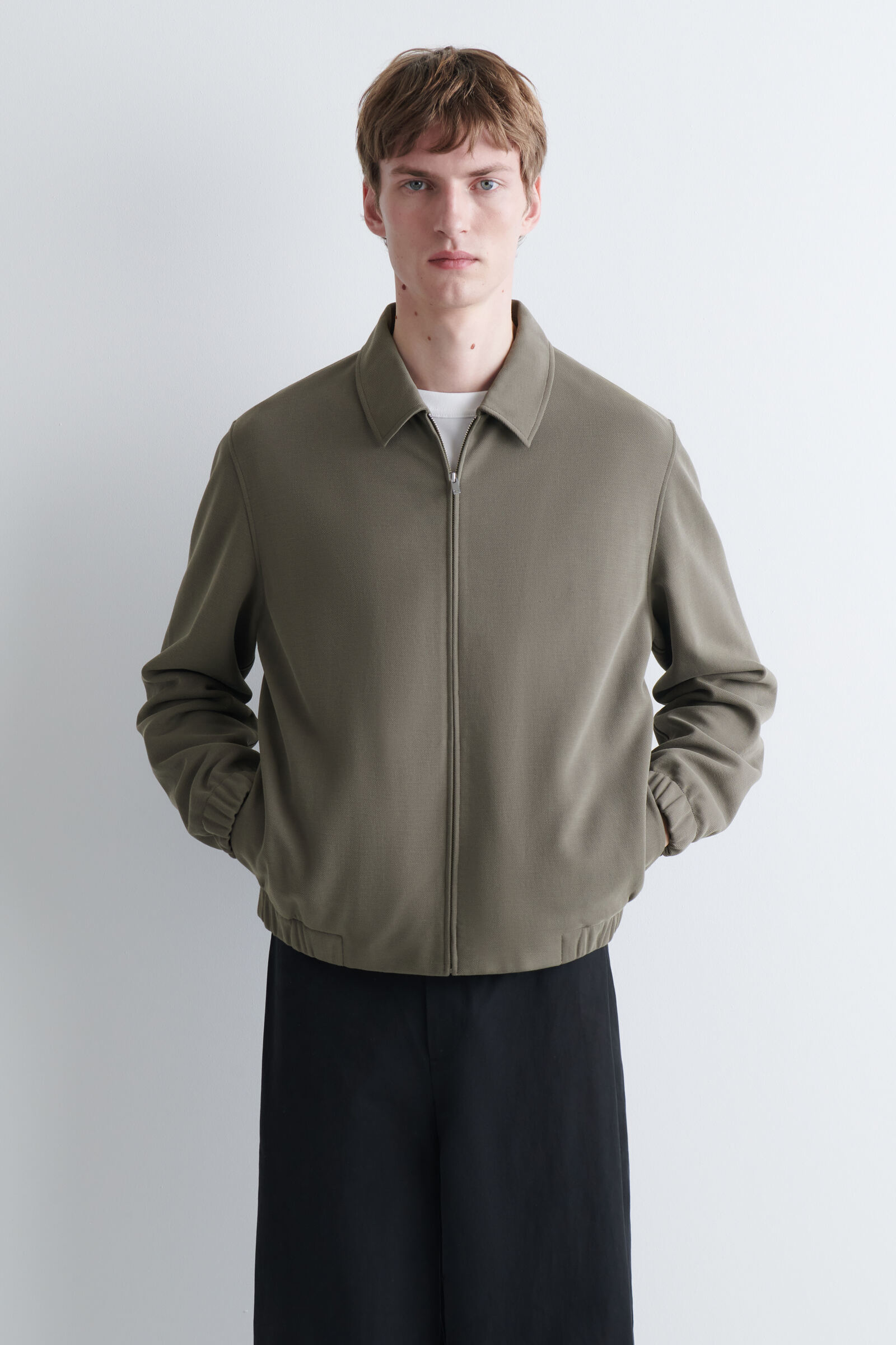 BONDED-TWILL HARRINGTON JACKETGREY-GREEN