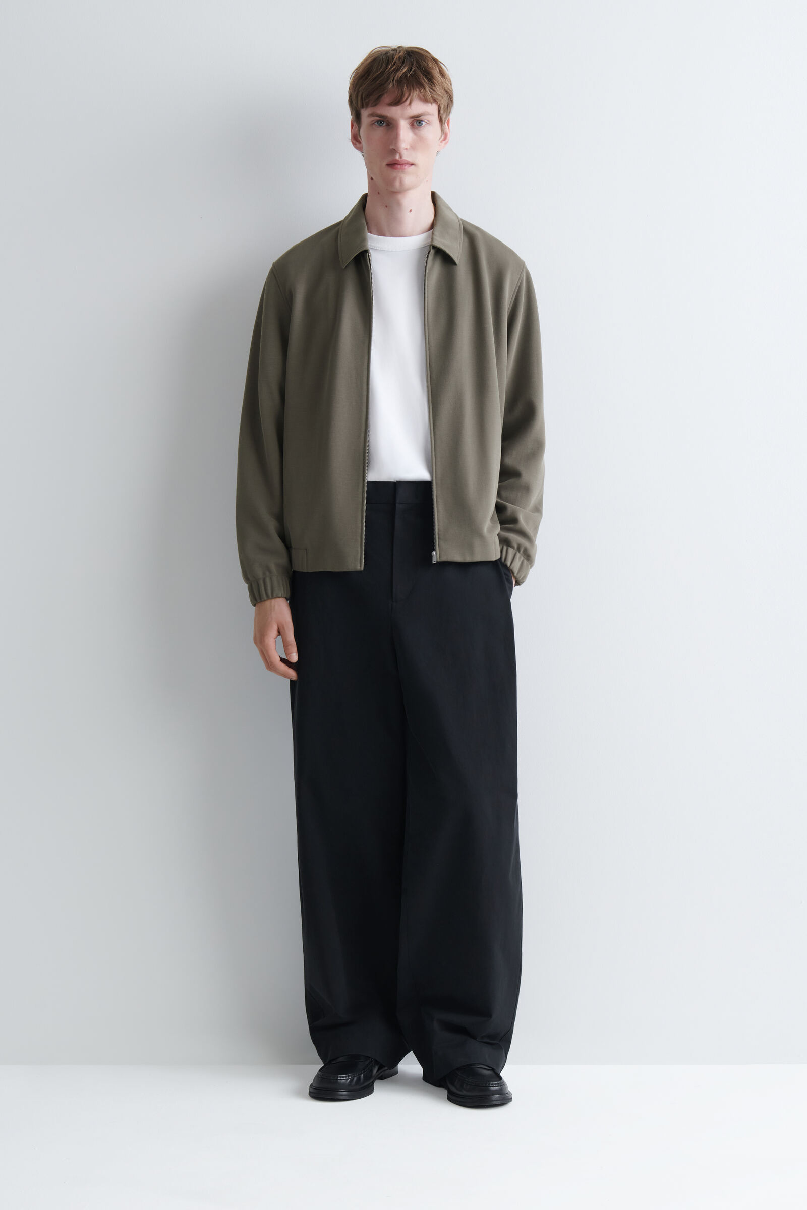 BONDED-TWILL HARRINGTON JACKETGREY-GREEN