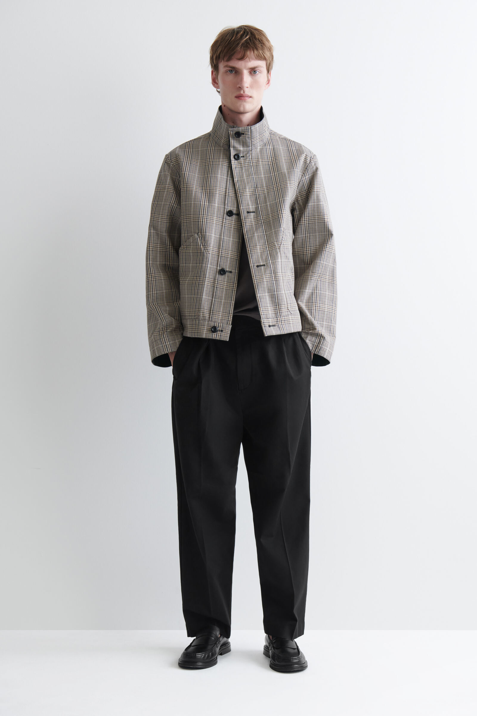 REVERSIBLE FUNNEL-NECK JACKETGREEN / BEIGE / CHECKED