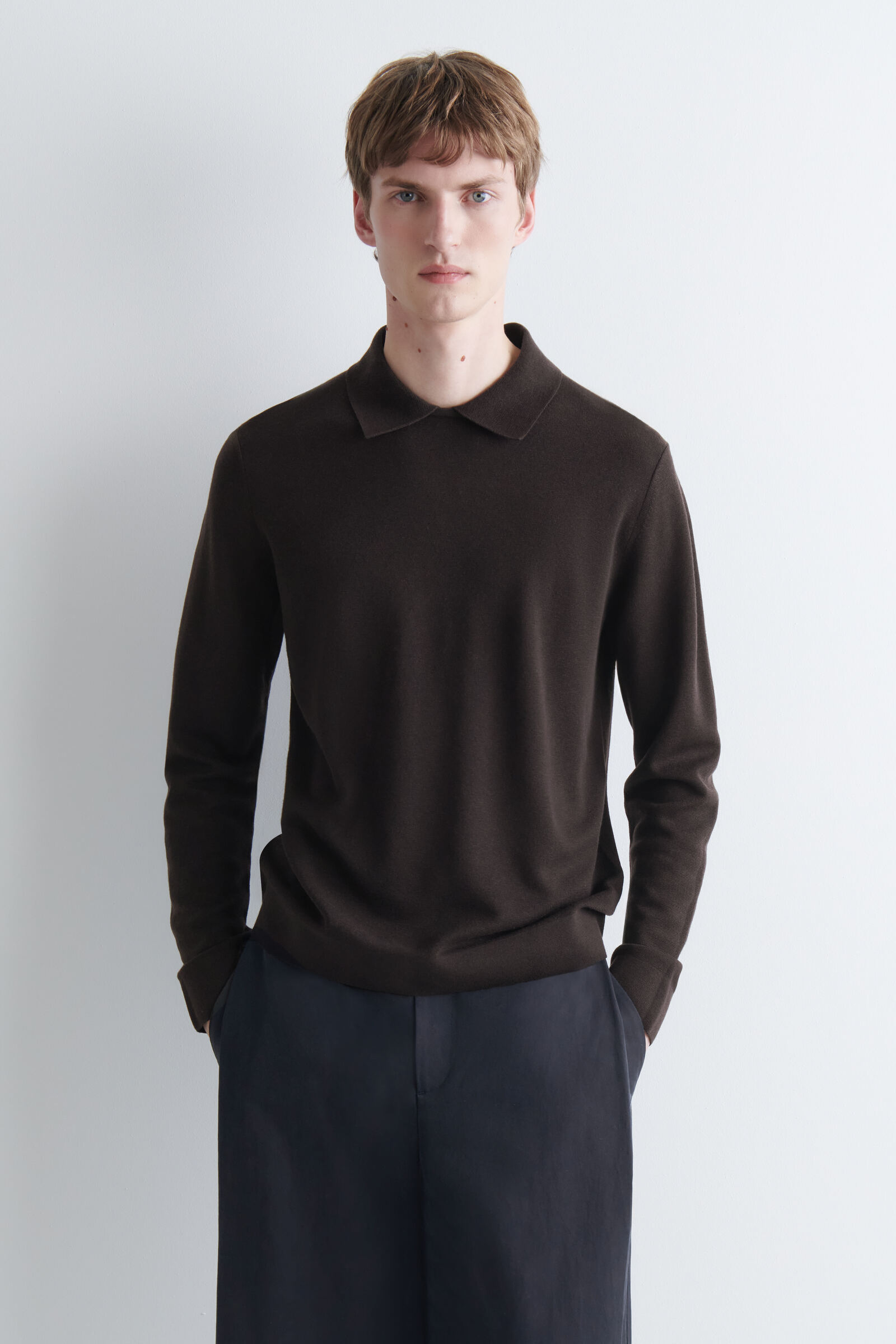 LAYERED-COLLAR POLO JUMPERBROWN