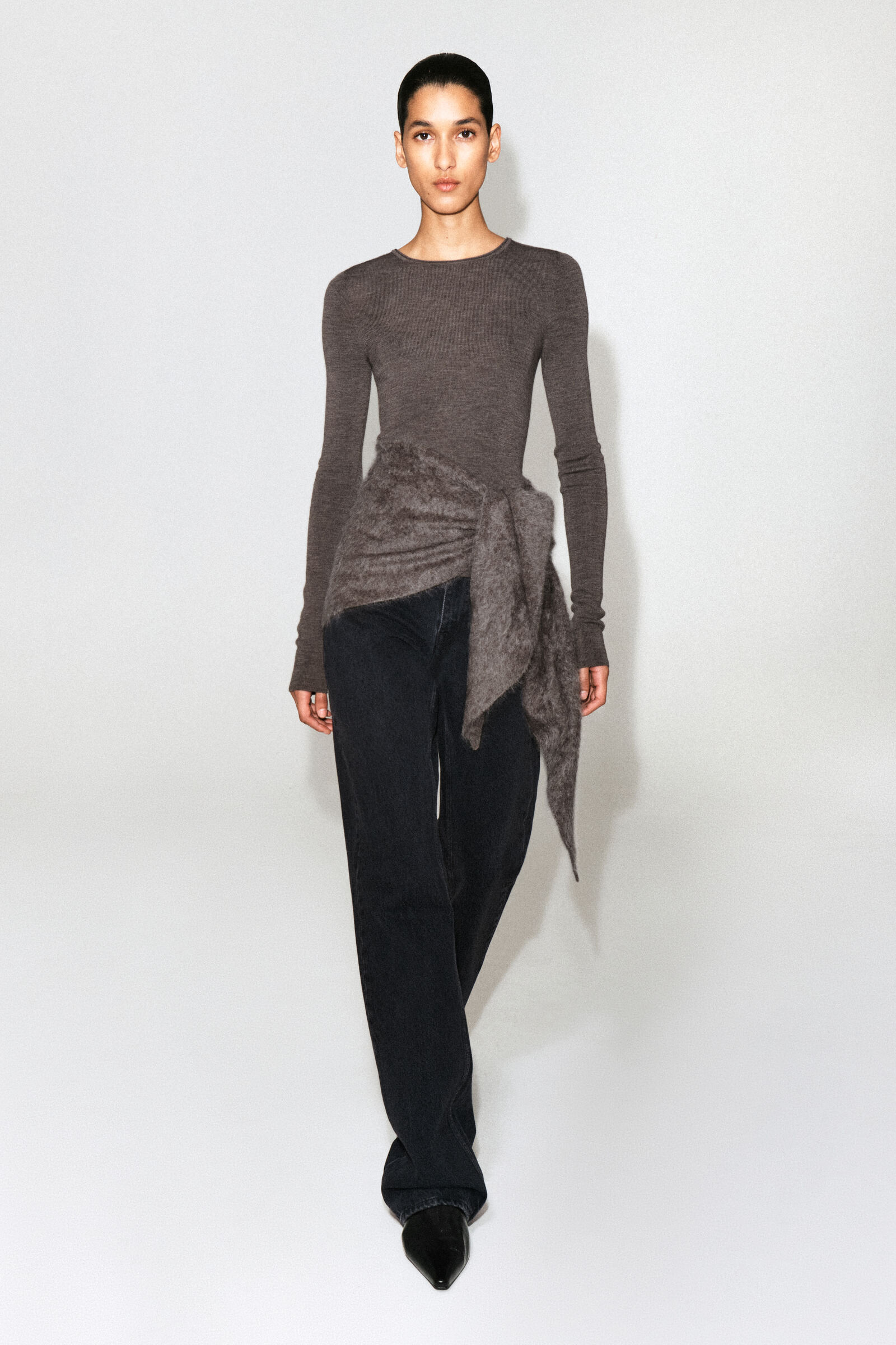 SEAMLESS MERINO WOOL LONG-SLEEVED TOPBROWN MÉLANGE